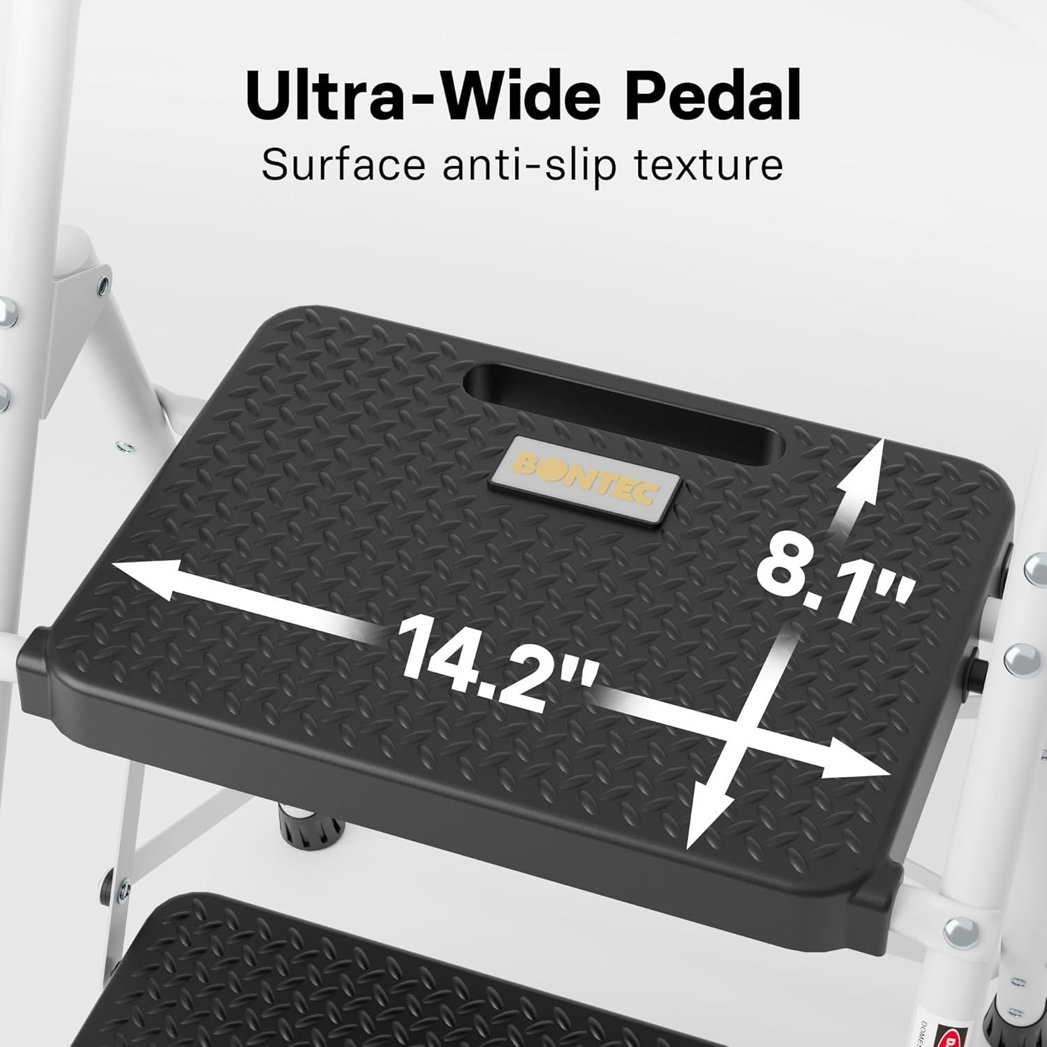 image:imageBONTEC 2Step Ladder Folding Step Stool 600lbs Max Load Capacity Sturdy Steel NonSlip Pedals Lightweight Portable Steel Ladder with Convenient Handrail Safety Design for Home amp Work PinkWhite