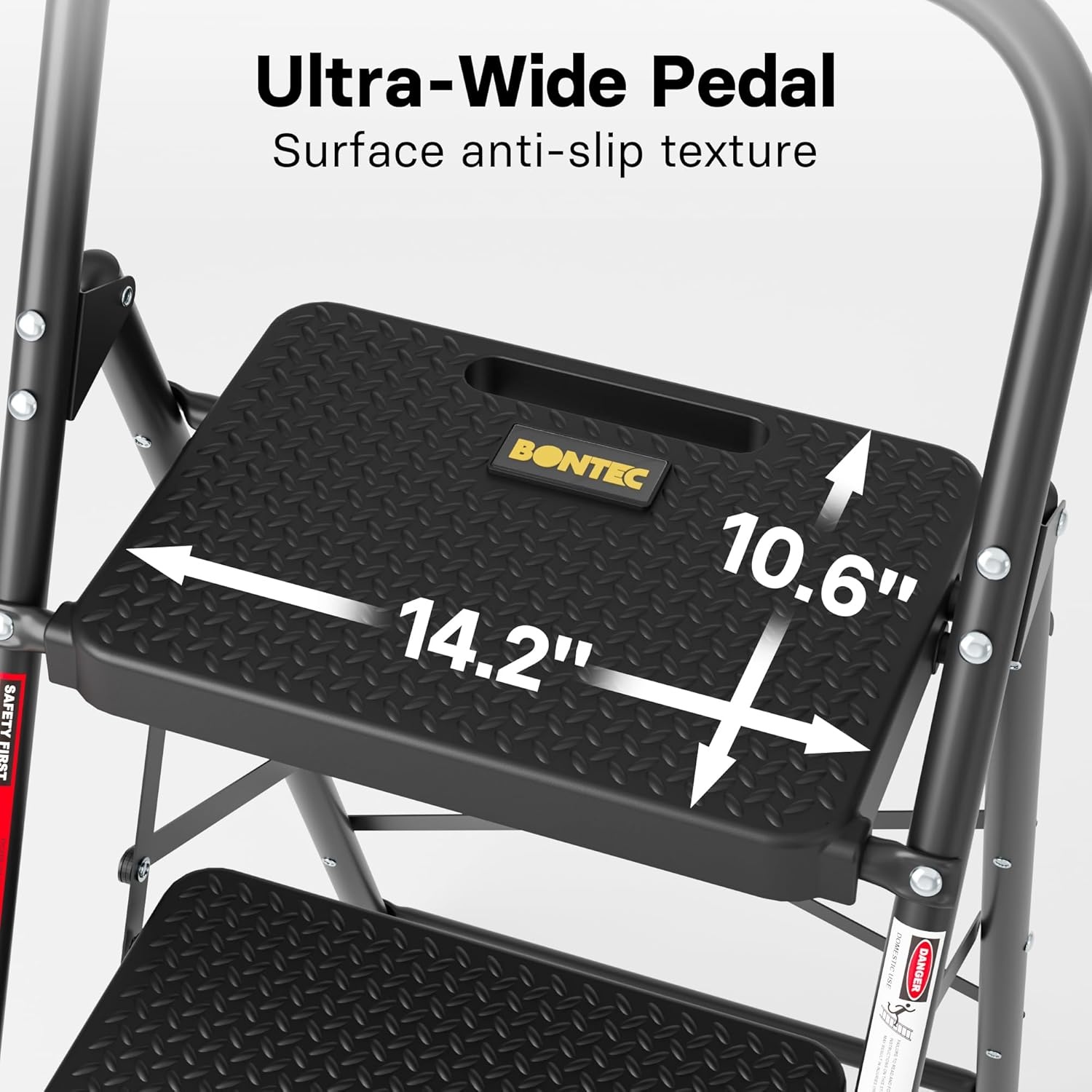image:imageBONTEC 2Step Ladder Folding Step Stool 600lbs Max Load Capacity Sturdy Steel NonSlip Pedals Lightweight Portable Steel Ladder with Convenient Handrail Safety Design for Home amp Work PinkBlack
