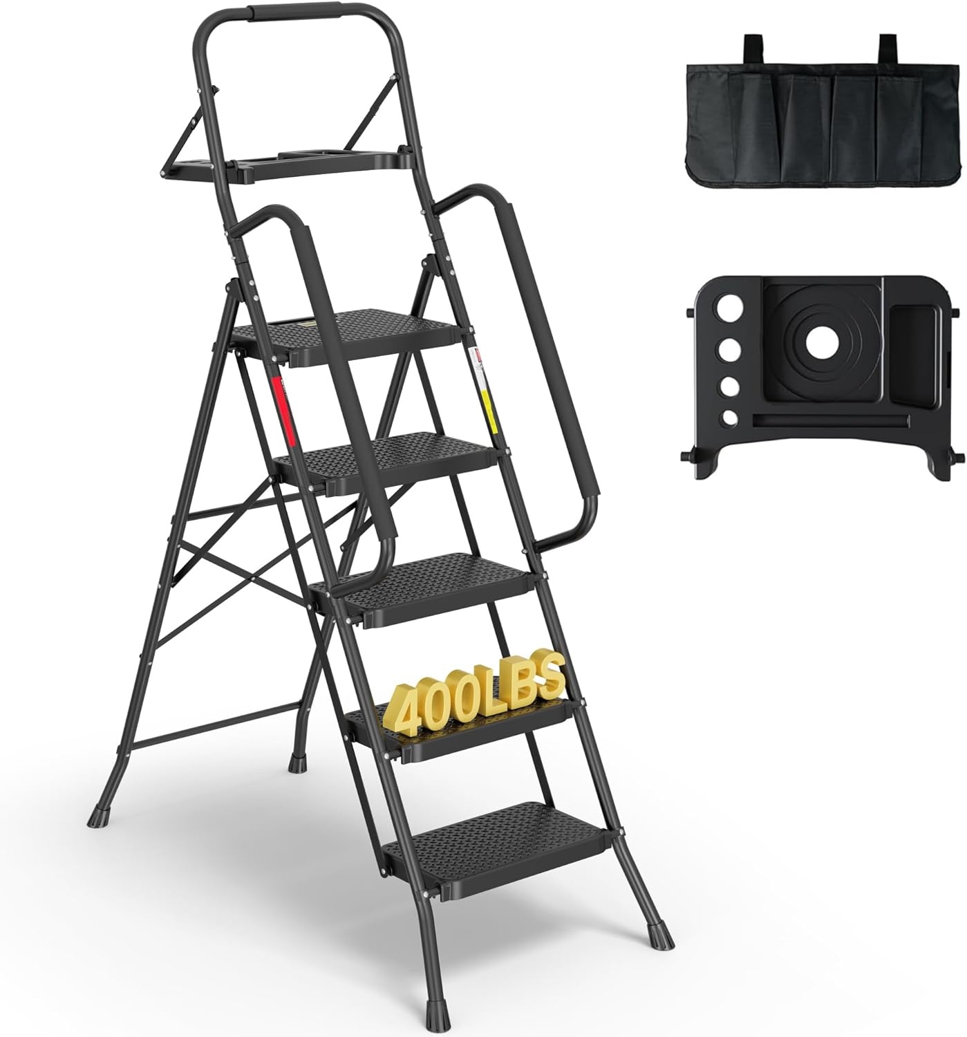 image:imageBONTEC 2Step Ladder Folding Step Stool 600lbs Max Load Capacity Sturdy Steel NonSlip Pedals Lightweight Portable Steel Ladder with Convenient Handrail Safety Design for Home amp Work PinkBlack