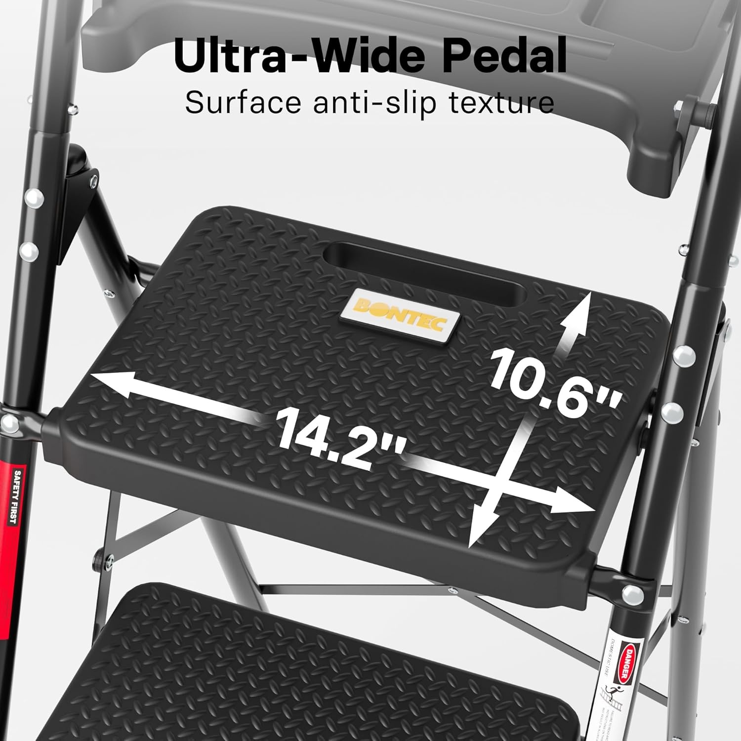 image:imageBONTEC 2Step Ladder Folding Step Stool 600lbs Max Load Capacity Sturdy Steel NonSlip Pedals Lightweight Portable Steel Ladder with Convenient Handrail Safety Design for Home amp Work PinkBlack