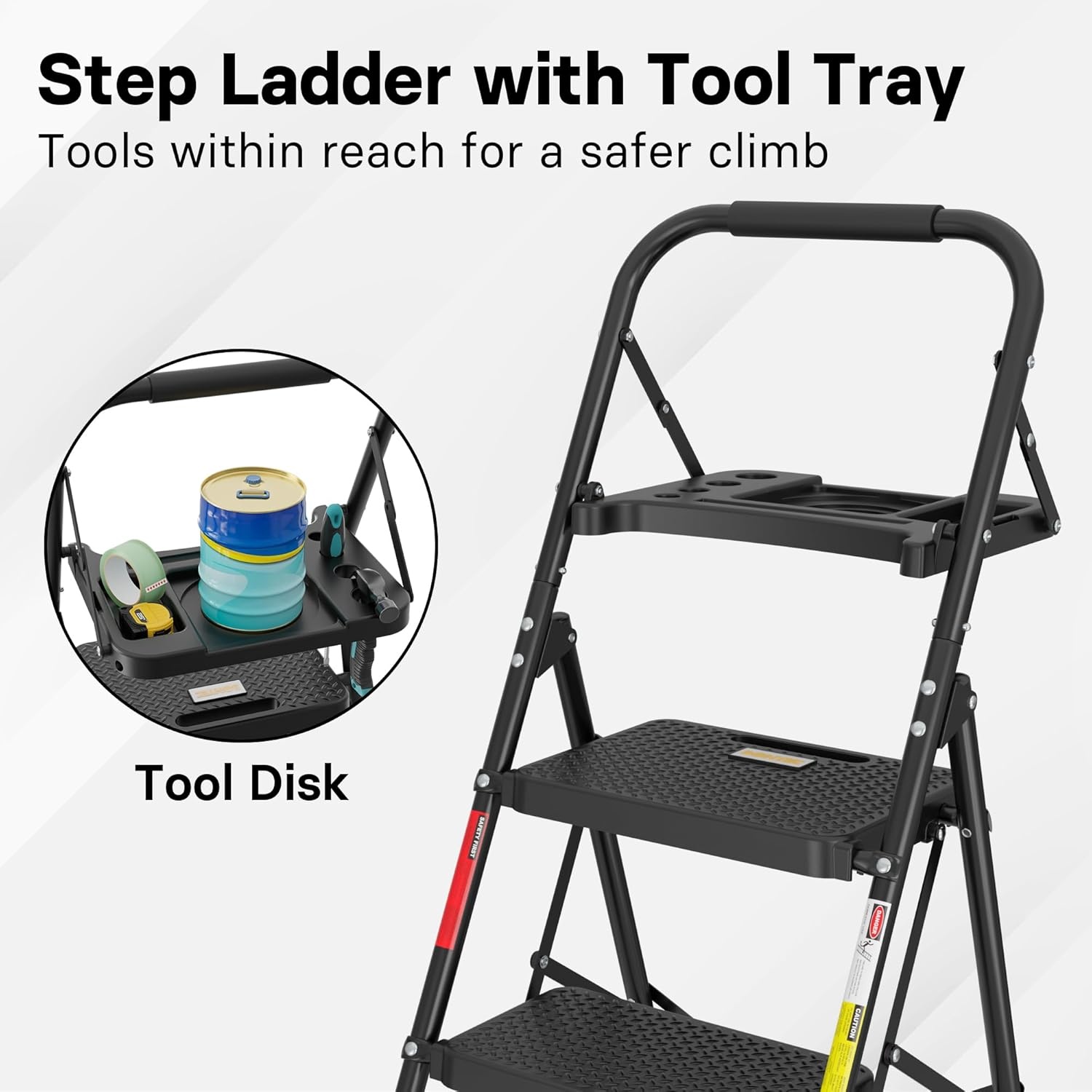 image:imageBONTEC 2Step Ladder Folding Step Stool 600lbs Max Load Capacity Sturdy Steel NonSlip Pedals Lightweight Portable Steel Ladder with Convenient Handrail Safety Design for Home amp Work PinkBlack