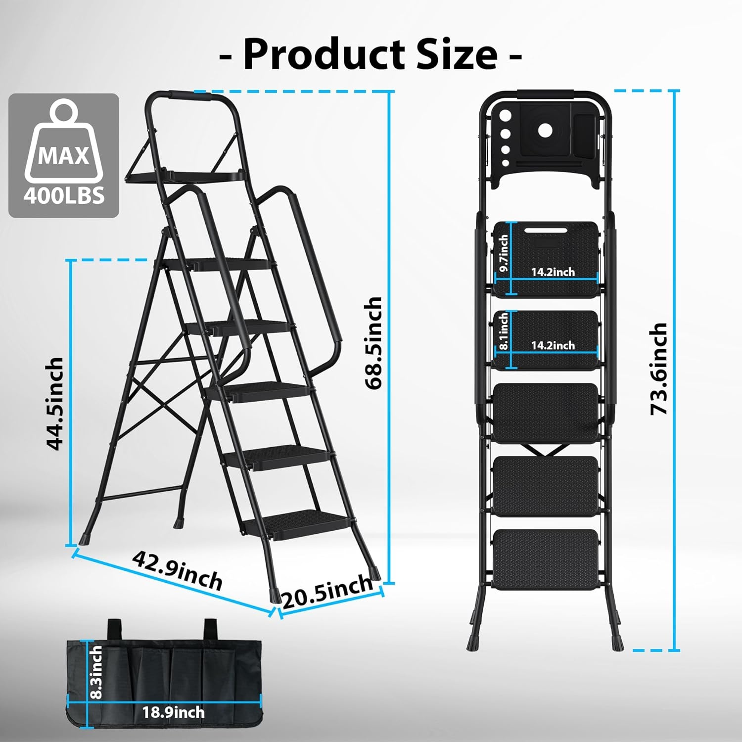 image:imageBONTEC 2Step Ladder Folding Step Stool 600lbs Max Load Capacity Sturdy Steel NonSlip Pedals Lightweight Portable Steel Ladder with Convenient Handrail Safety Design for Home amp Work PinkBlack