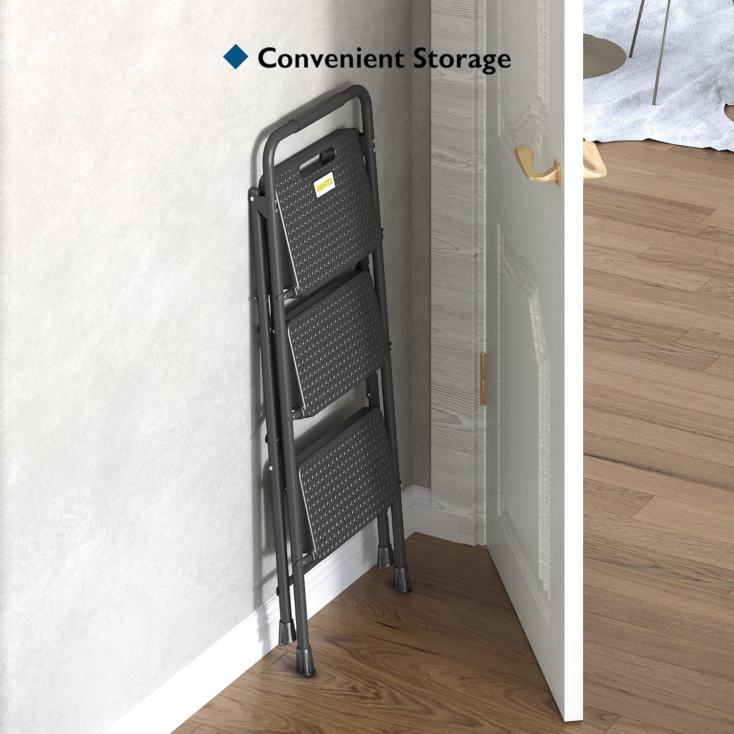 image:imageBONTEC 2Step Ladder Folding Step Stool 600lbs Max Load Capacity Sturdy Steel NonSlip Pedals Lightweight Portable Steel Ladder with Convenient Handrail Safety Design for Home amp Work PinkBlack