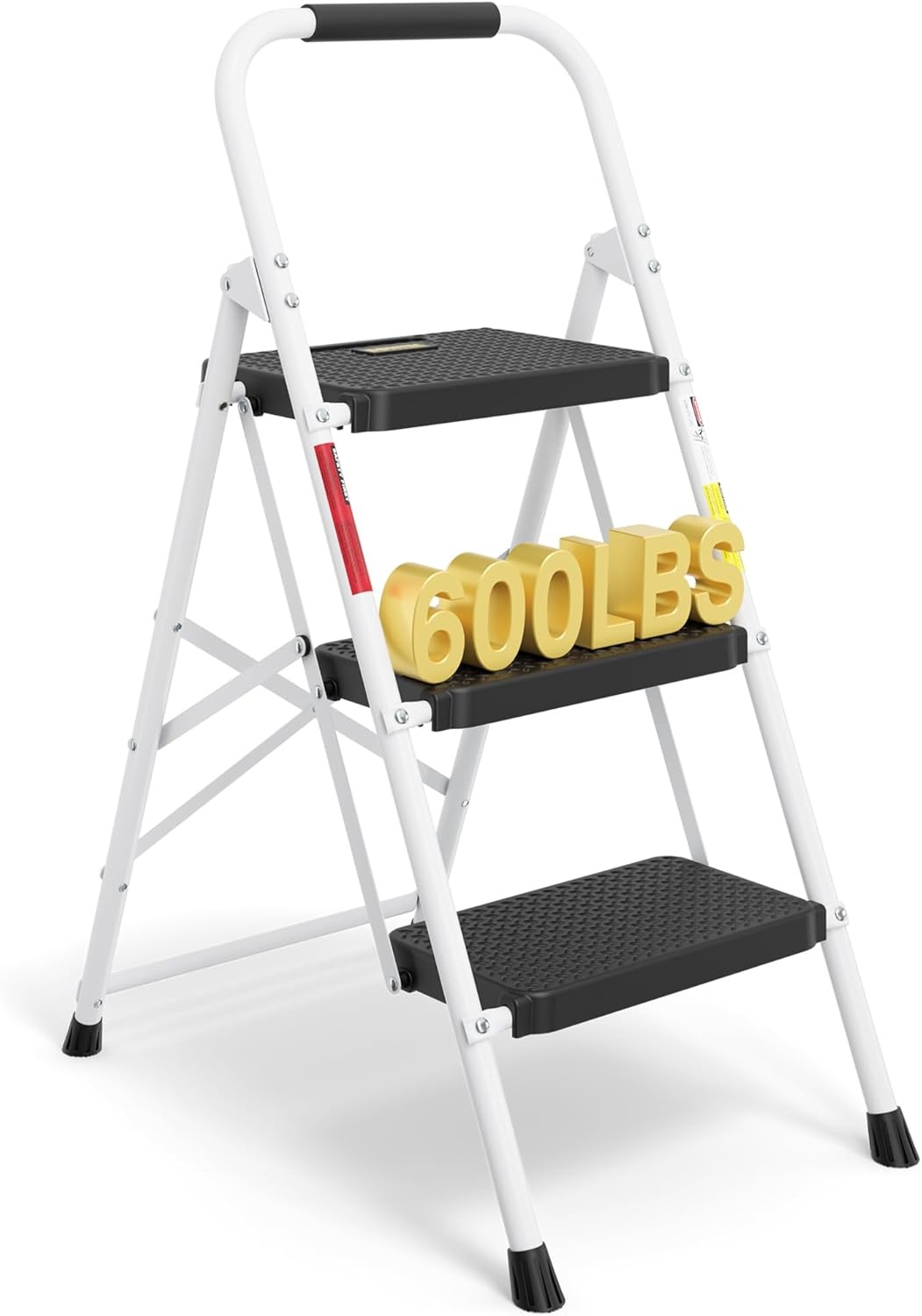image:imageBONTEC 2Step Ladder Folding Step Stool 600lbs Max Load Capacity Sturdy Steel NonSlip Pedals Lightweight Portable Steel Ladder with Convenient Handrail Safety Design for Home amp Work PinkWhite