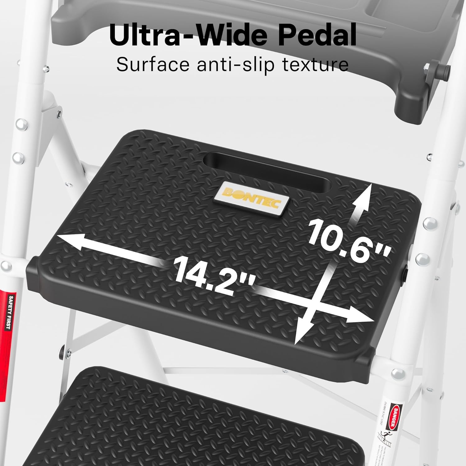 image:imageBONTEC 2Step Ladder Folding Step Stool 600lbs Max Load Capacity Sturdy Steel NonSlip Pedals Lightweight Portable Steel Ladder with Convenient Handrail Safety Design for Home amp Work PinkWhite