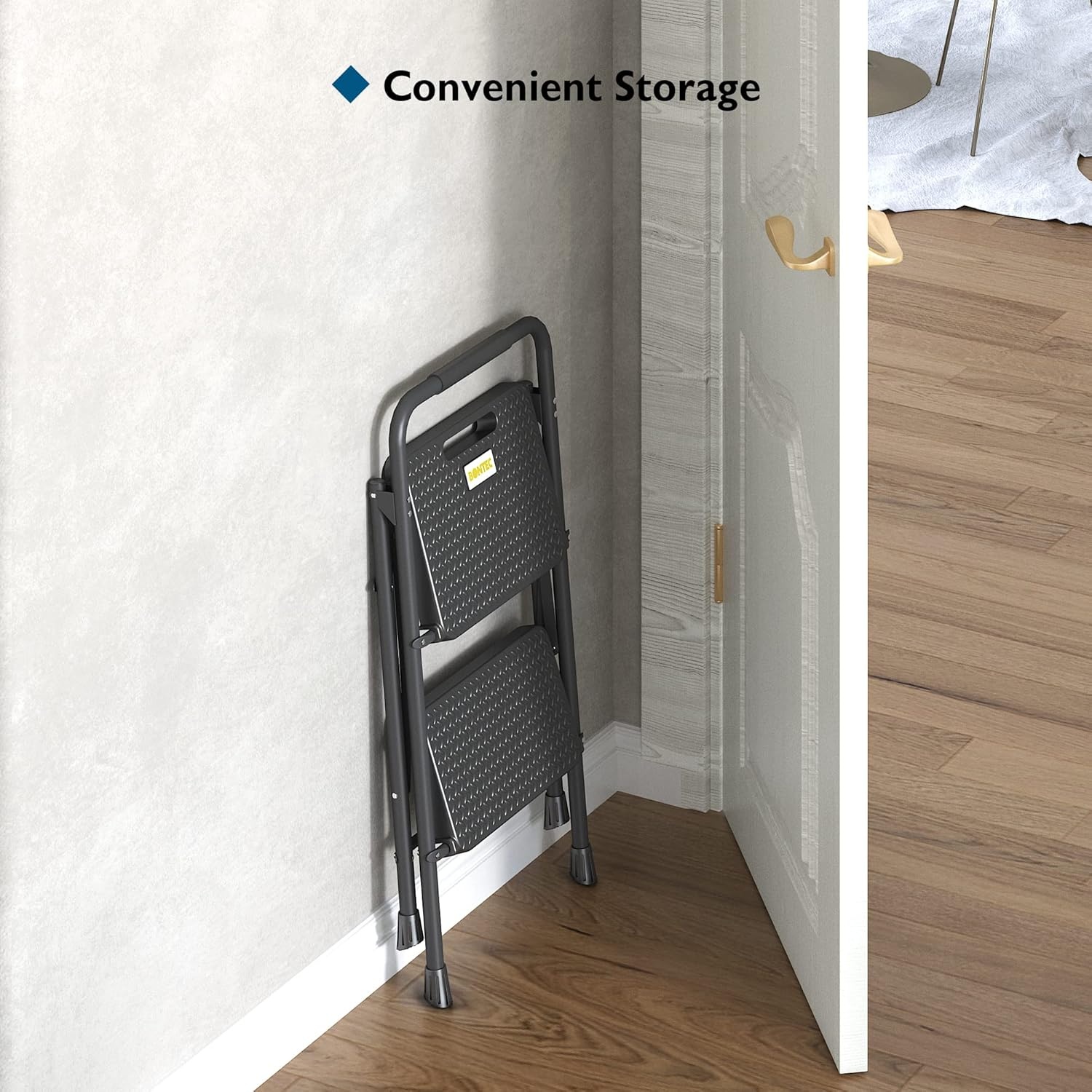 image:imageBONTEC 2Step Ladder Folding Step Stool 600lbs Max Load Capacity Sturdy Steel NonSlip Pedals Lightweight Portable Steel Ladder with Convenient Handrail Safety Design for Home amp Work PinkBlack