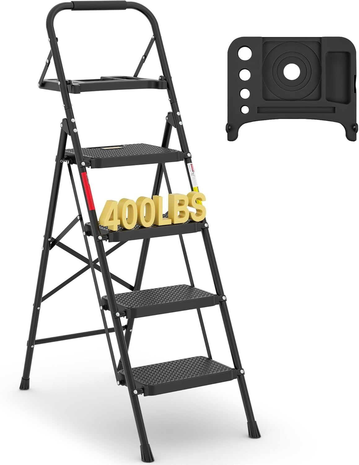 image:imageBONTEC 2Step Ladder Folding Step Stool 600lbs Max Load Capacity Sturdy Steel NonSlip Pedals Lightweight Portable Steel Ladder with Convenient Handrail Safety Design for Home amp Work PinkBlack