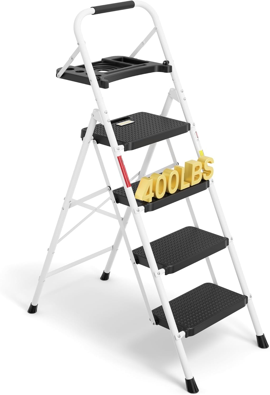 image:imageBONTEC 2Step Ladder Folding Step Stool 600lbs Max Load Capacity Sturdy Steel NonSlip Pedals Lightweight Portable Steel Ladder with Convenient Handrail Safety Design for Home amp Work PinkWhite