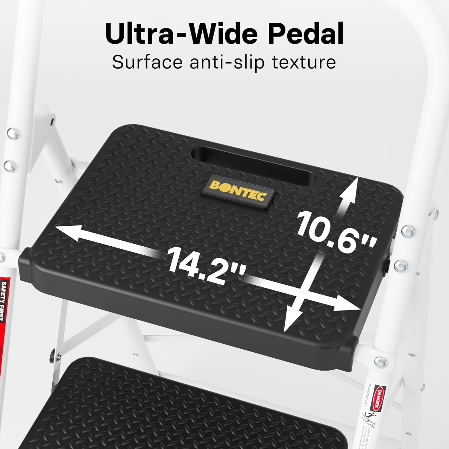 image:imageBONTEC 2Step Ladder Folding Step Stool 600lbs Max Load Capacity Sturdy Steel NonSlip Pedals Lightweight Portable Steel Ladder with Convenient Handrail Safety Design for Home amp Work PinkWhite