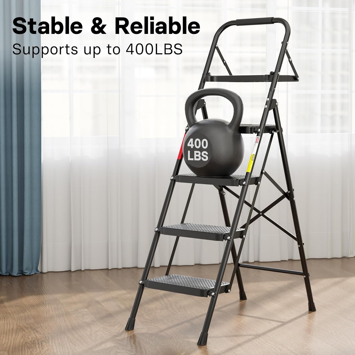 image:imageBONTEC 2Step Ladder Folding Step Stool 600lbs Max Load Capacity Sturdy Steel NonSlip Pedals Lightweight Portable Steel Ladder with Convenient Handrail Safety Design for Home amp Work PinkBlack