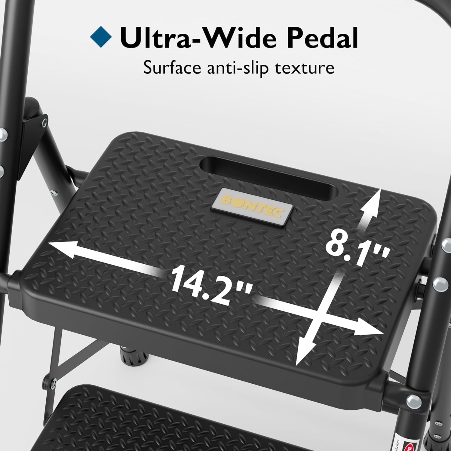 image:imageBONTEC 2Step Ladder Folding Step Stool 600lbs Max Load Capacity Sturdy Steel NonSlip Pedals Lightweight Portable Steel Ladder with Convenient Handrail Safety Design for Home amp Work PinkBlack