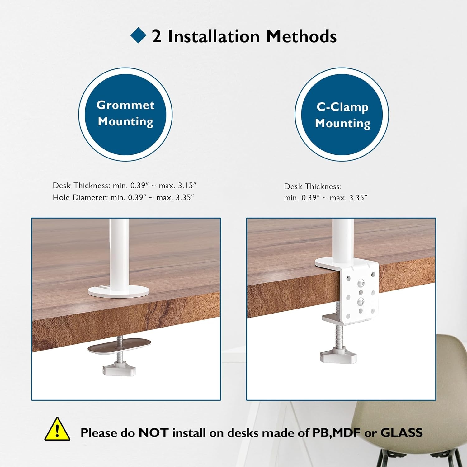 image:imageBONTEC Dual Monitor Desk Mount Full Motion Adjustable White Monitor Stand for 1327 Inch Screens Heavy Duty Arms Hold 22 lbs Each VESA 75x75100x100 C Clamp and Grommet Base Cable ManagementWhite