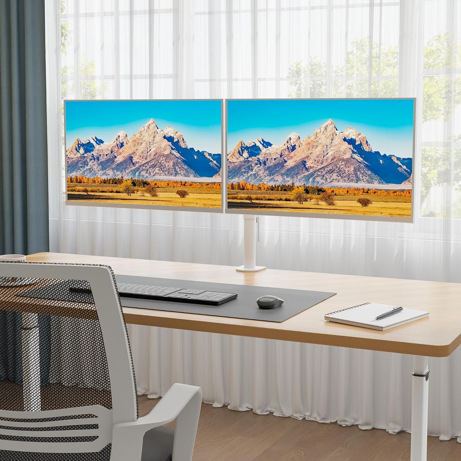 image:imageBONTEC Dual Monitor Desk Mount Full Motion Adjustable White Monitor Stand for 1327 Inch Screens Heavy Duty Arms Hold 22 lbs Each VESA 75x75100x100 C Clamp and Grommet Base Cable ManagementWhite
