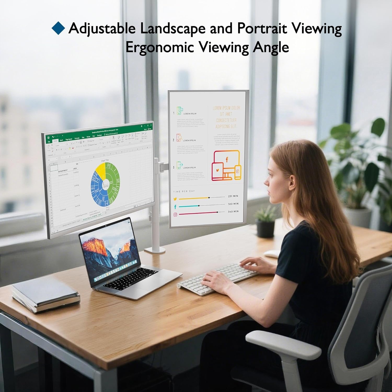 image:imageBONTEC Dual Monitor Desk Mount Full Motion Adjustable White Monitor Stand for 1327 Inch Screens Heavy Duty Arms Hold 22 lbs Each VESA 75x75100x100 C Clamp and Grommet Base Cable ManagementWhite