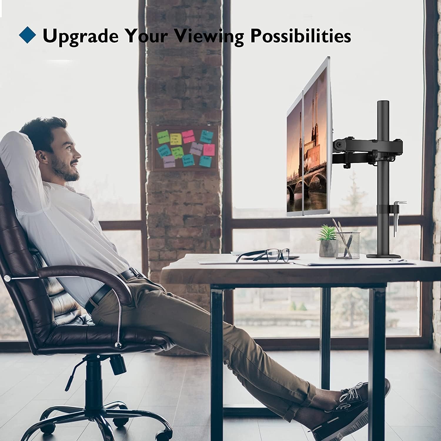 image:imageBONTEC Dual Monitor Desk Mount Full Motion Adjustable White Monitor Stand for 1327 Inch Screens Heavy Duty Arms Hold 22 lbs Each VESA 75x75100x100 C Clamp and Grommet Base Cable ManagementBlack