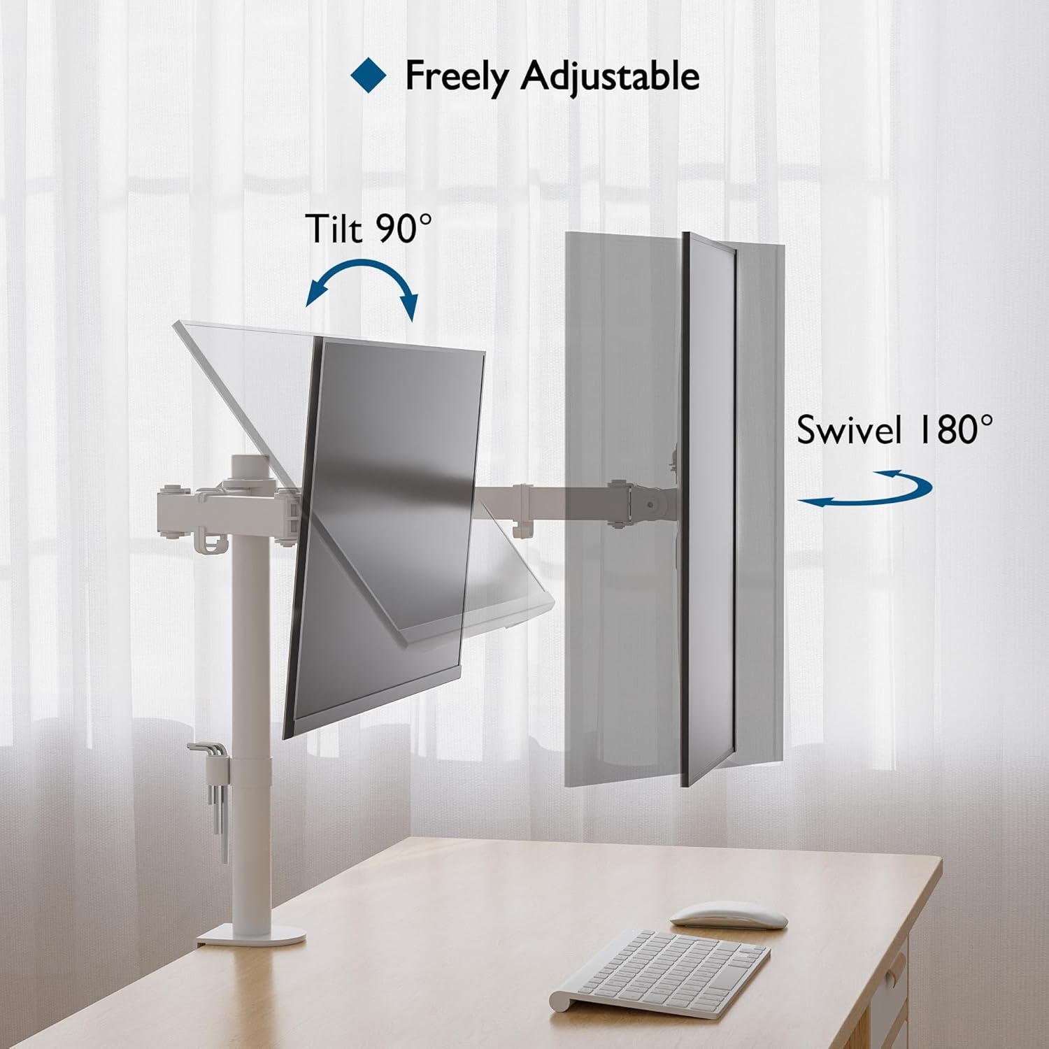 image:imageBONTEC Dual Monitor Desk Mount Full Motion Adjustable White Monitor Stand for 1327 Inch Screens Heavy Duty Arms Hold 22 lbs Each VESA 75x75100x100 C Clamp and Grommet Base Cable ManagementWhite