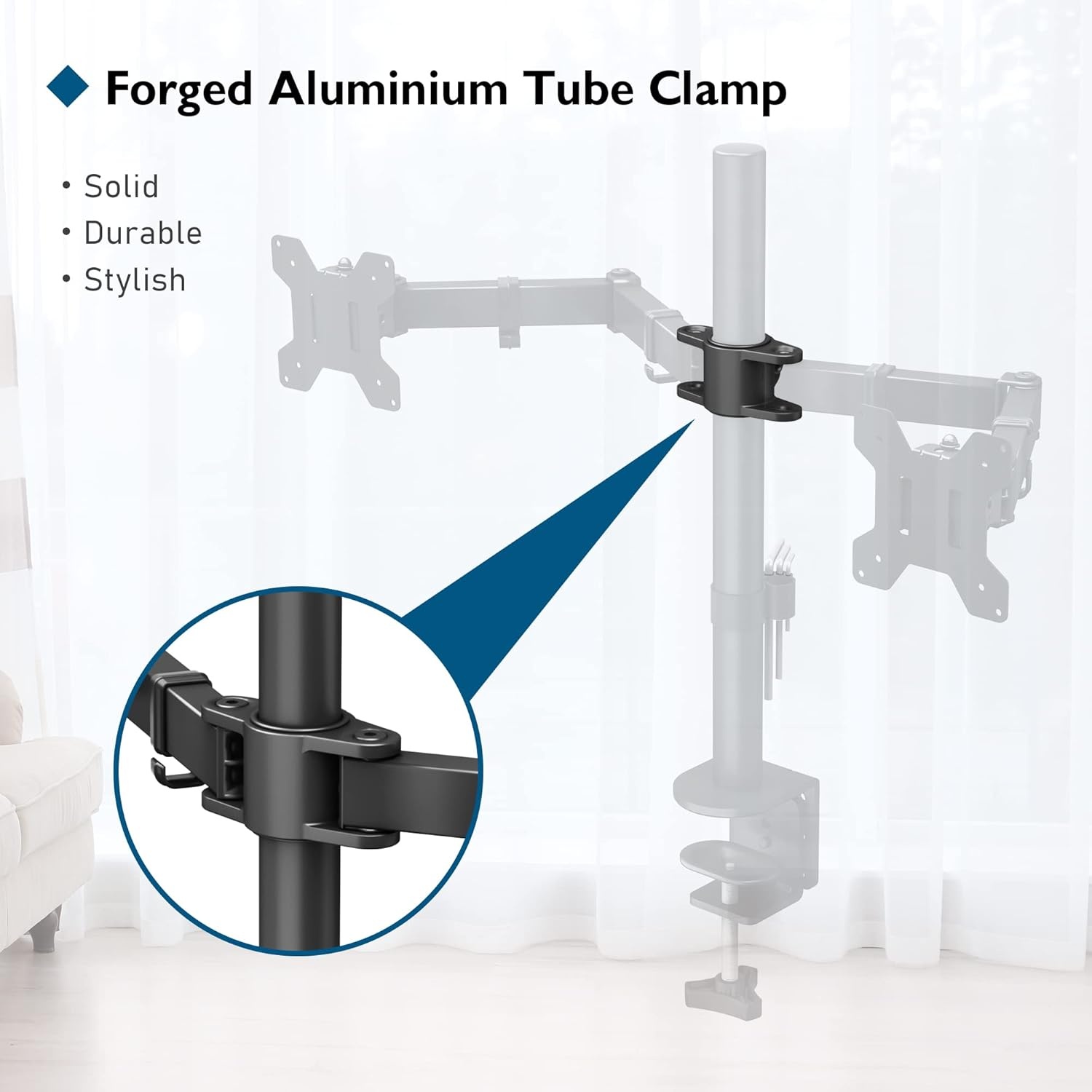 image:imageBONTEC Dual Monitor Desk Mount Full Motion Adjustable White Monitor Stand for 1327 Inch Screens Heavy Duty Arms Hold 22 lbs Each VESA 75x75100x100 C Clamp and Grommet Base Cable ManagementBlack