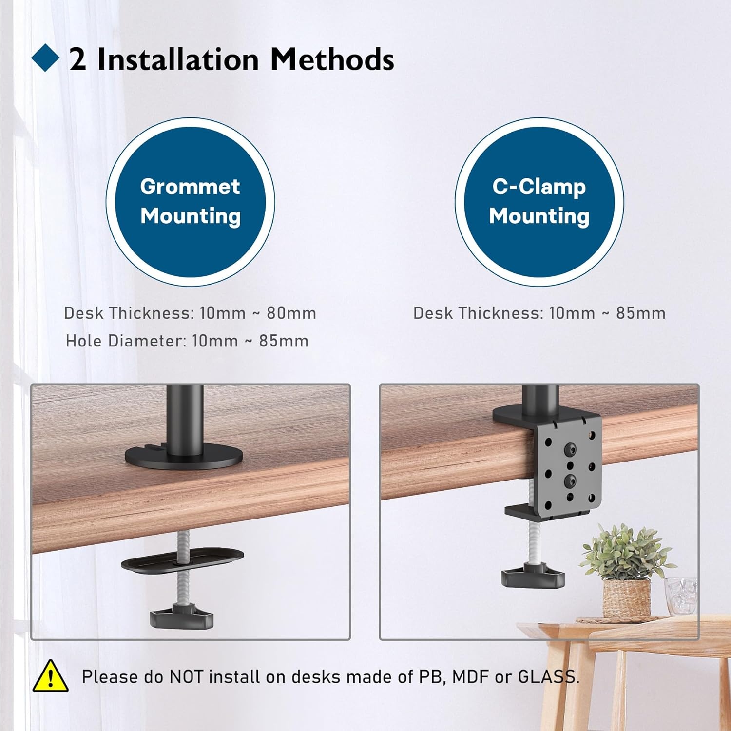 image:imageBONTEC Dual Monitor Desk Mount Full Motion Adjustable White Monitor Stand for 1327 Inch Screens Heavy Duty Arms Hold 22 lbs Each VESA 75x75100x100 C Clamp and Grommet Base Cable ManagementBlack