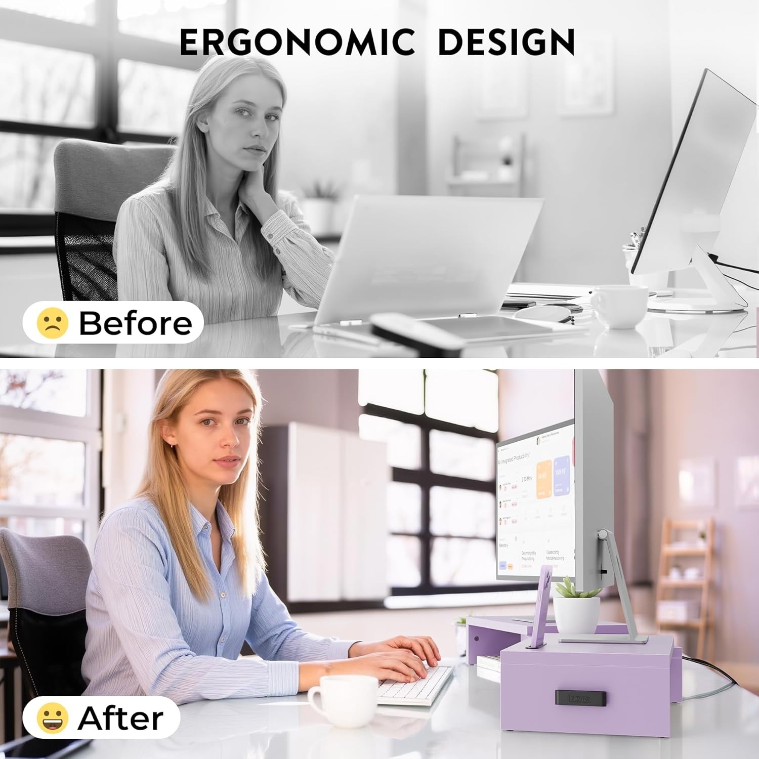 image:imageBONTEC Dual Monitor Stand Riser with Smartphone Holder Adjustable Length amp Swivel Angle Ergonomic Wooden Desktop Organizer for PC Monitor Laptop Printer Large Storage PinkPurple