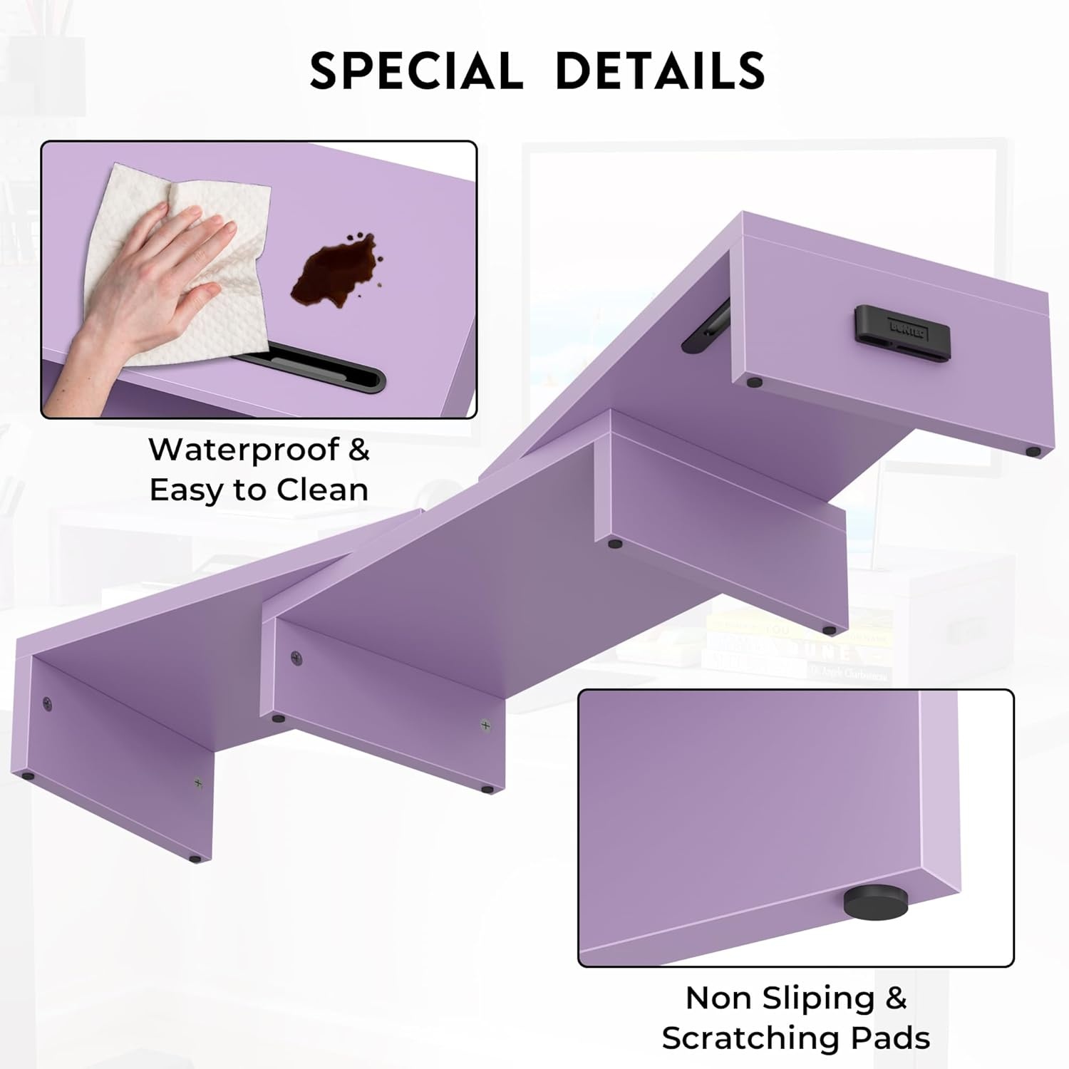 image:imageBONTEC Dual Monitor Stand Riser with Smartphone Holder Adjustable Length amp Swivel Angle Ergonomic Wooden Desktop Organizer for PC Monitor Laptop Printer Large Storage PinkPurple