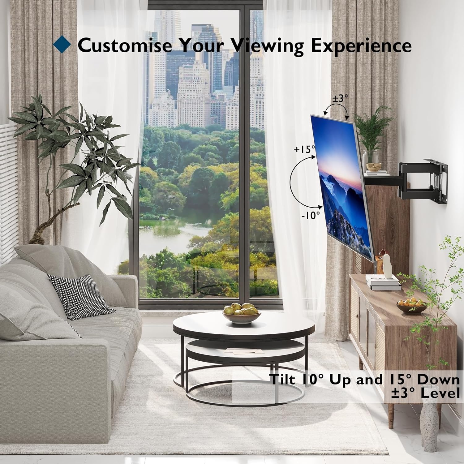 image:imageBONTEC Full Motion TV Wall Mount for 3785 Inch TVs Hold up to 132lbs Max VESA 600x400mm Swivel Tilt Dual Arms Adjustable Viewing Angle Fits 16 Wood Studs Easy Assembly2370 Inch