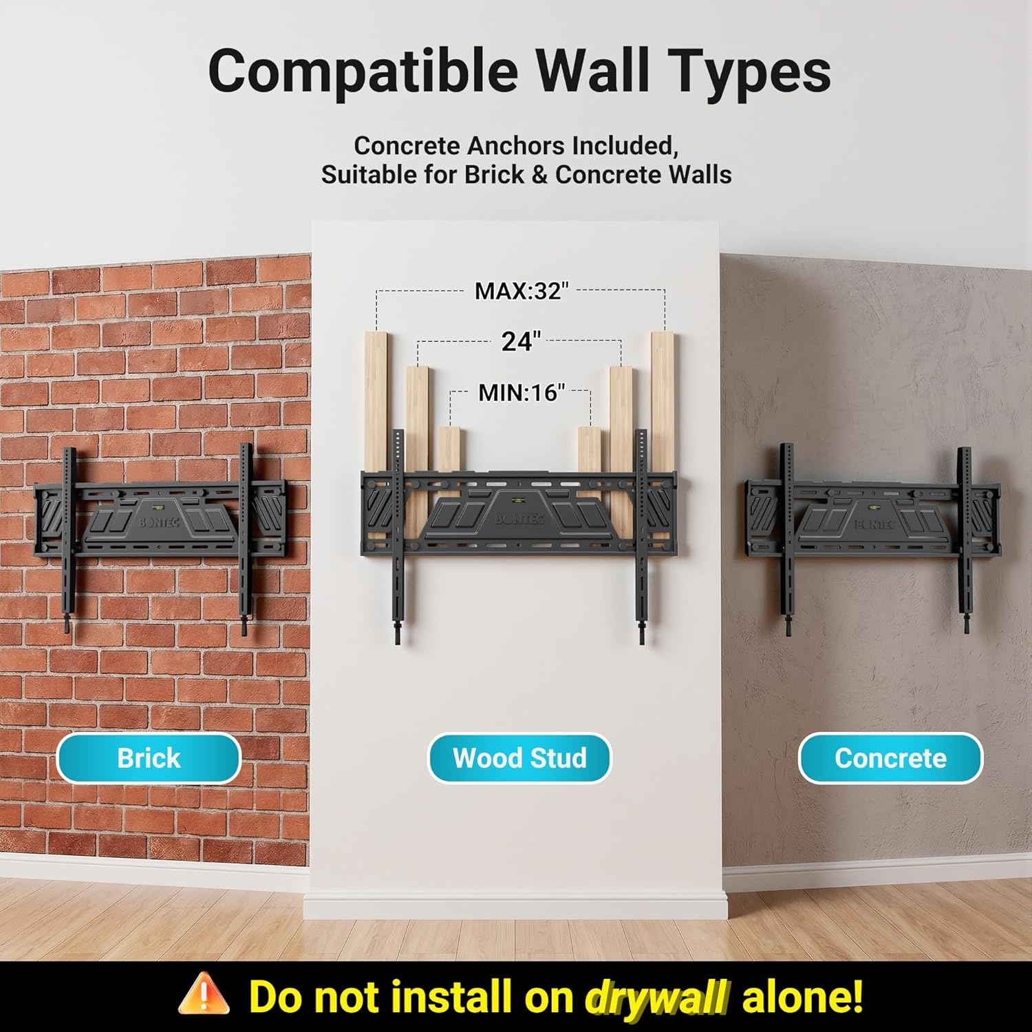 image:imageBONTEC Full Motion TV Wall Mount for 3785 Inch TVs Hold up to 132lbs Max VESA 600x400mm Swivel Tilt Dual Arms Adjustable Viewing Angle Fits 16 Wood Studs Easy Assembly43100 Inch
