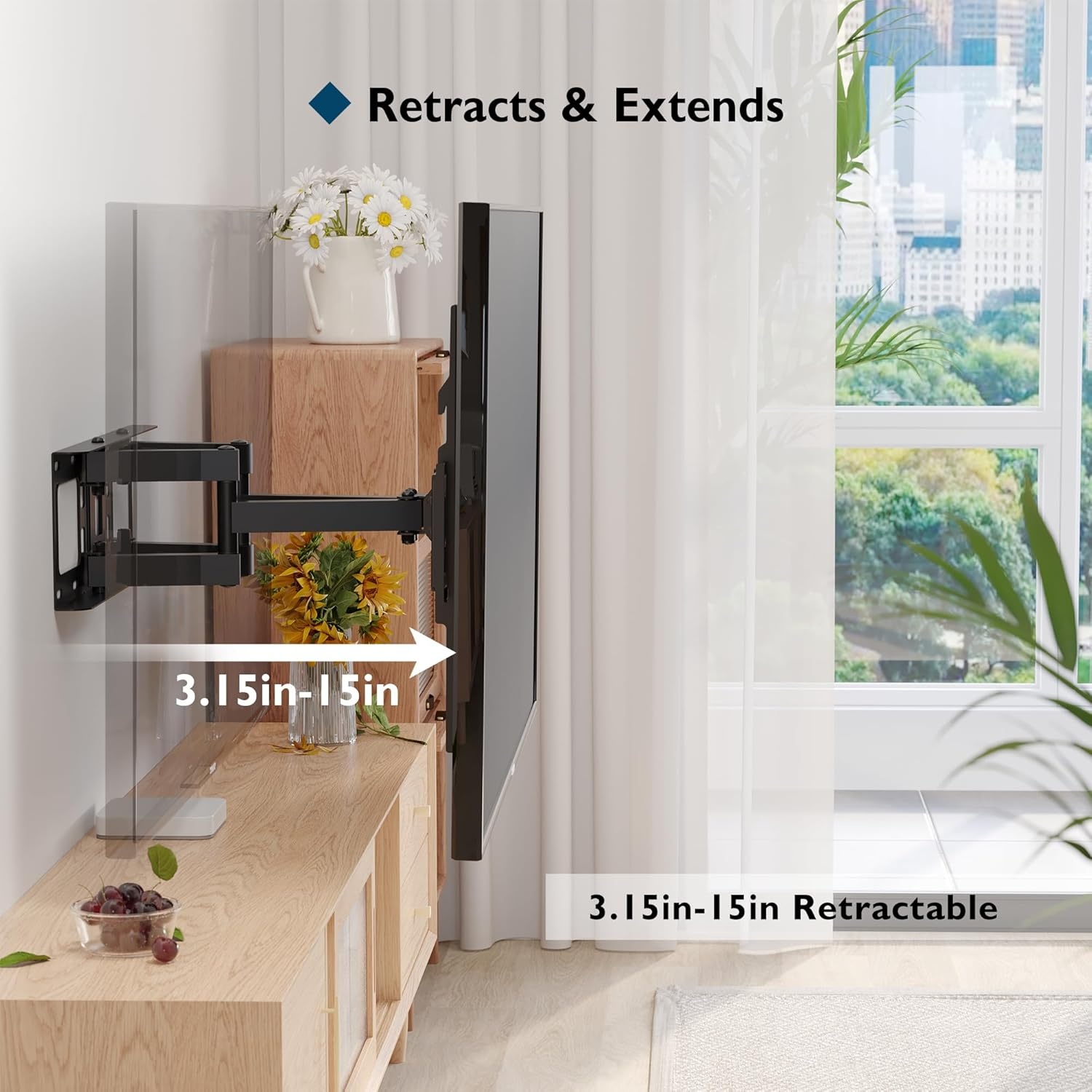 image:imageBONTEC Full Motion TV Wall Mount for 3785 Inch TVs Hold up to 132lbs Max VESA 600x400mm Swivel Tilt Dual Arms Adjustable Viewing Angle Fits 16 Wood Studs Easy Assembly2370 Inch
