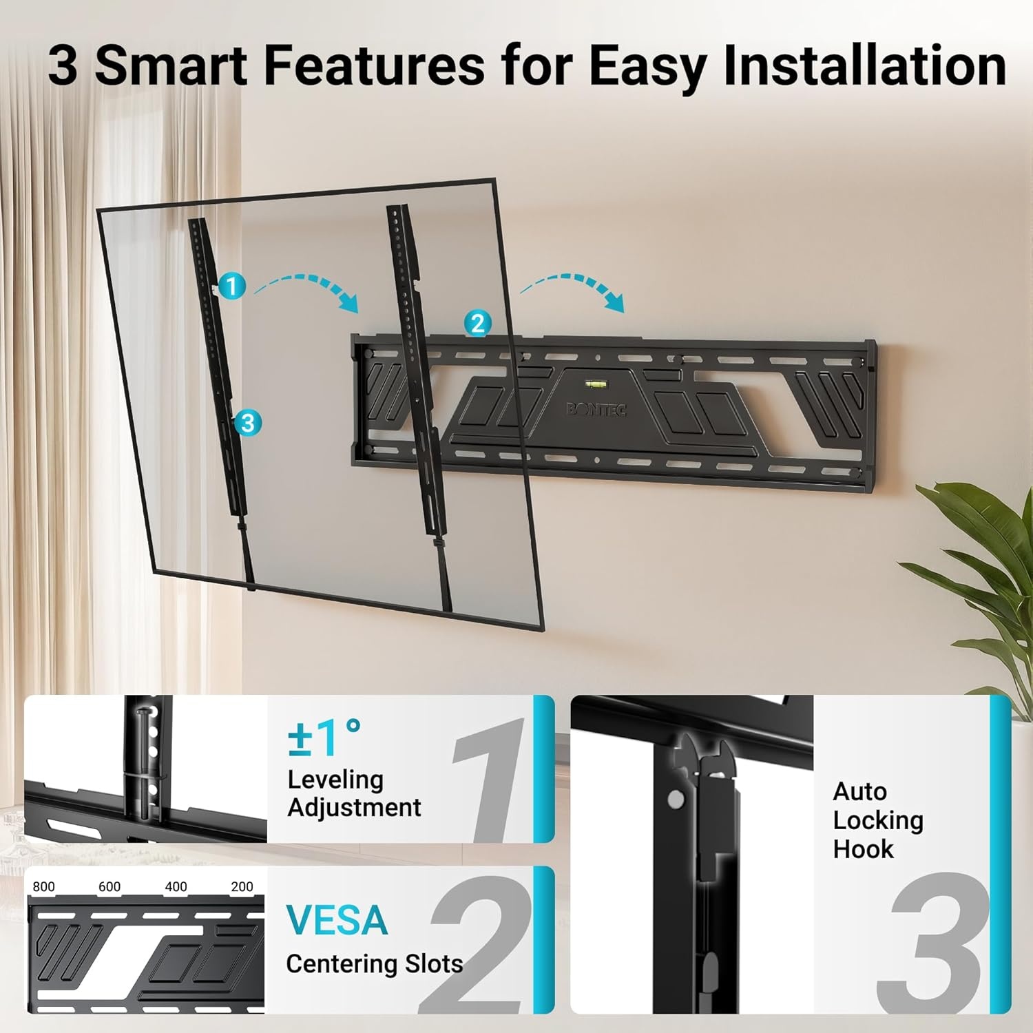 image:imageBONTEC Full Motion TV Wall Mount for 3785 Inch TVs Hold up to 132lbs Max VESA 600x400mm Swivel Tilt Dual Arms Adjustable Viewing Angle Fits 16 Wood Studs Easy Assembly43100 Inch
