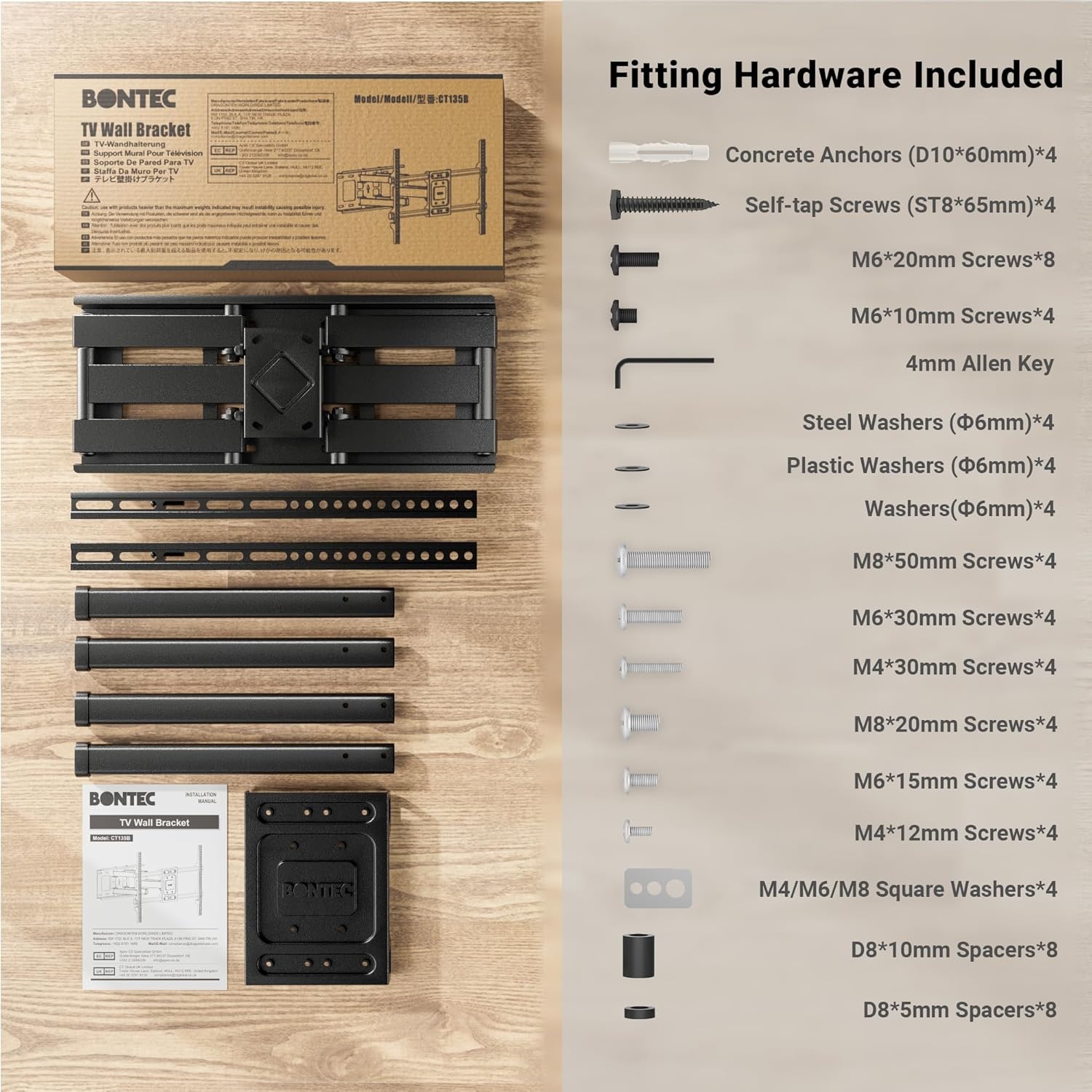image:imageBONTEC Full Motion TV Wall Mount for 3785 Inch TVs Hold up to 132lbs Max VESA 600x400mm Swivel Tilt Dual Arms Adjustable Viewing Angle Fits 16 Wood Studs Easy Assembly3785 Inch