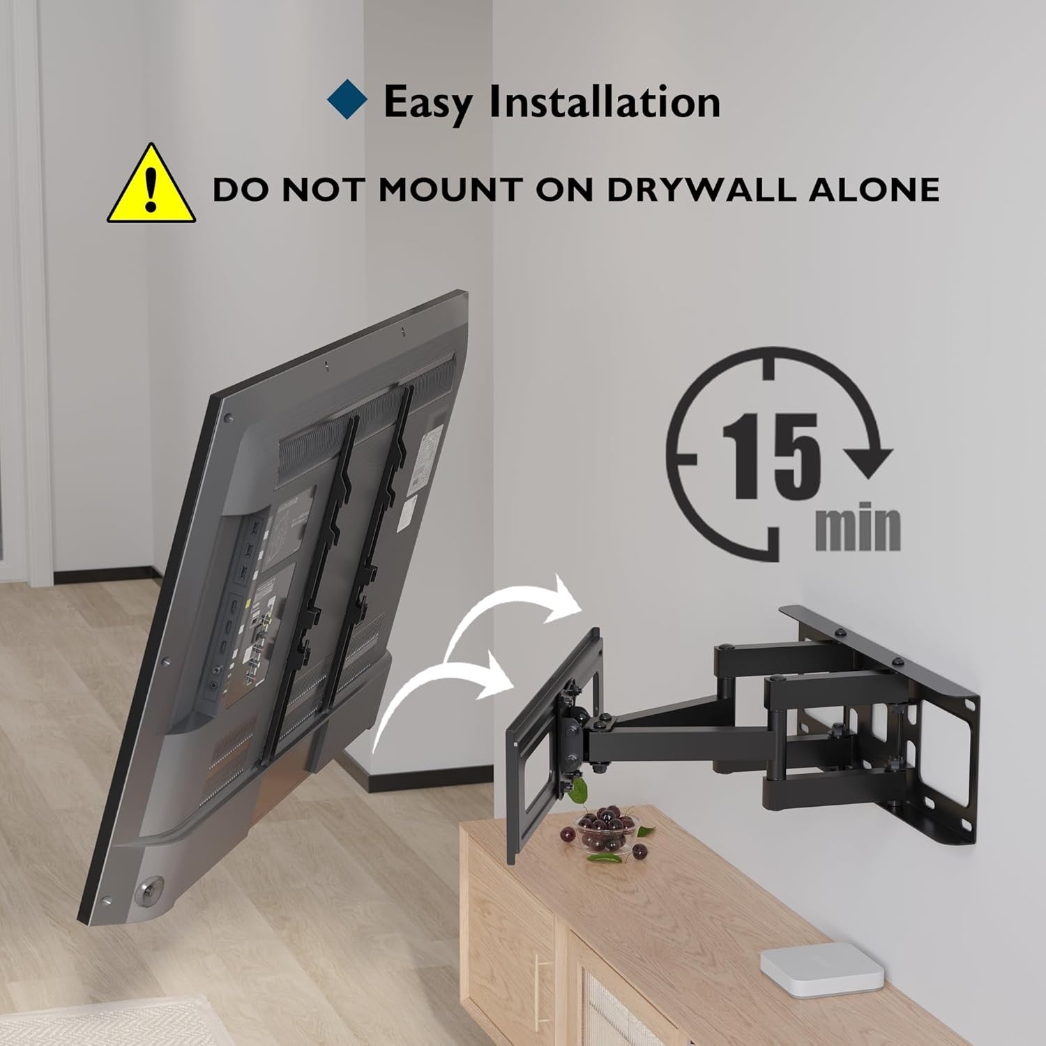 image:imageBONTEC Full Motion TV Wall Mount for 3785 Inch TVs Hold up to 132lbs Max VESA 600x400mm Swivel Tilt Dual Arms Adjustable Viewing Angle Fits 16 Wood Studs Easy Assembly2370 Inch