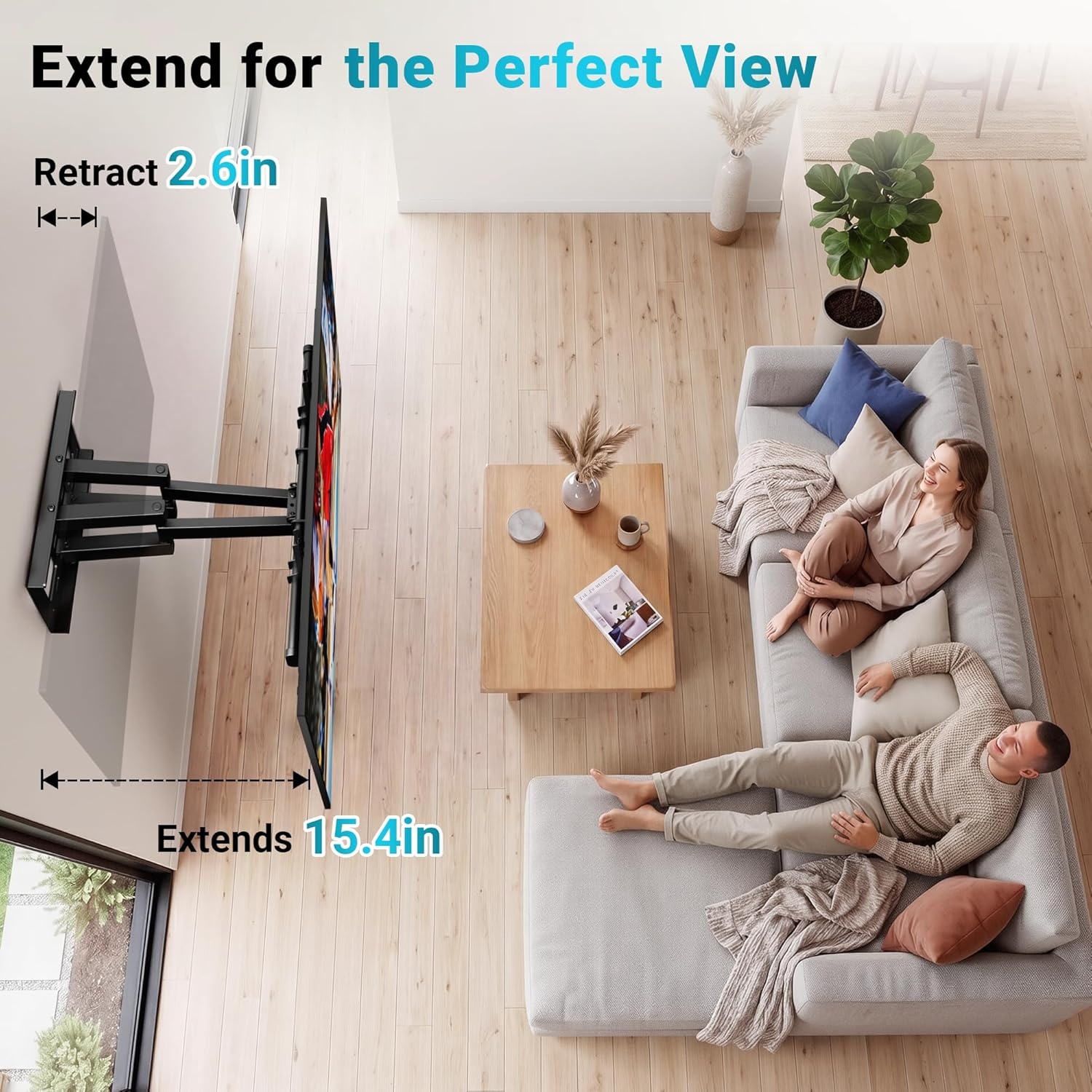 image:imageBONTEC Full Motion TV Wall Mount for 3785 Inch TVs Hold up to 132lbs Max VESA 600x400mm Swivel Tilt Dual Arms Adjustable Viewing Angle Fits 16 Wood Studs Easy Assembly3785 Inch