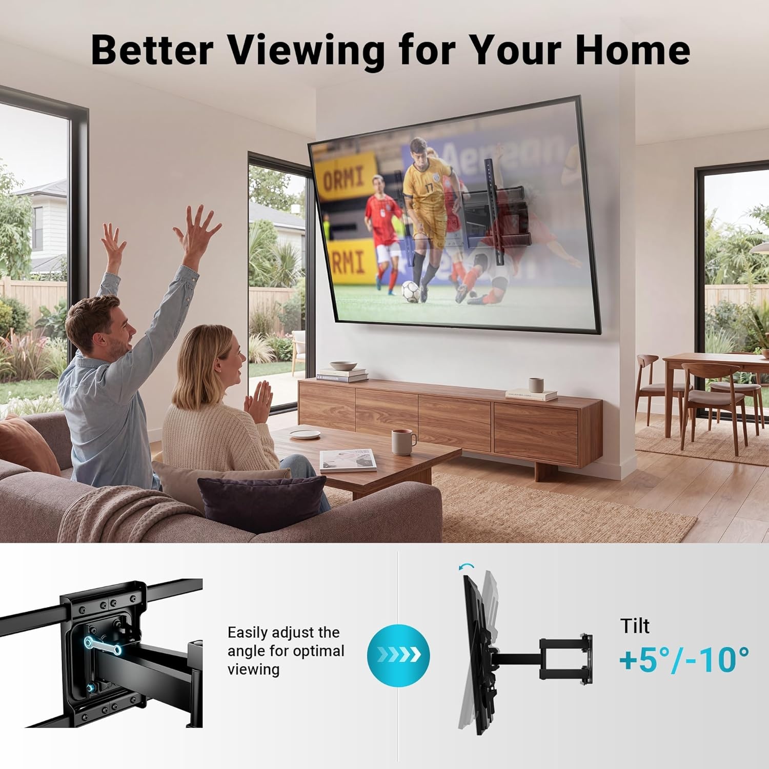 image:imageBONTEC Full Motion TV Wall Mount for 3785 Inch TVs Hold up to 132lbs Max VESA 600x400mm Swivel Tilt Dual Arms Adjustable Viewing Angle Fits 16 Wood Studs Easy Assembly3785 Inch