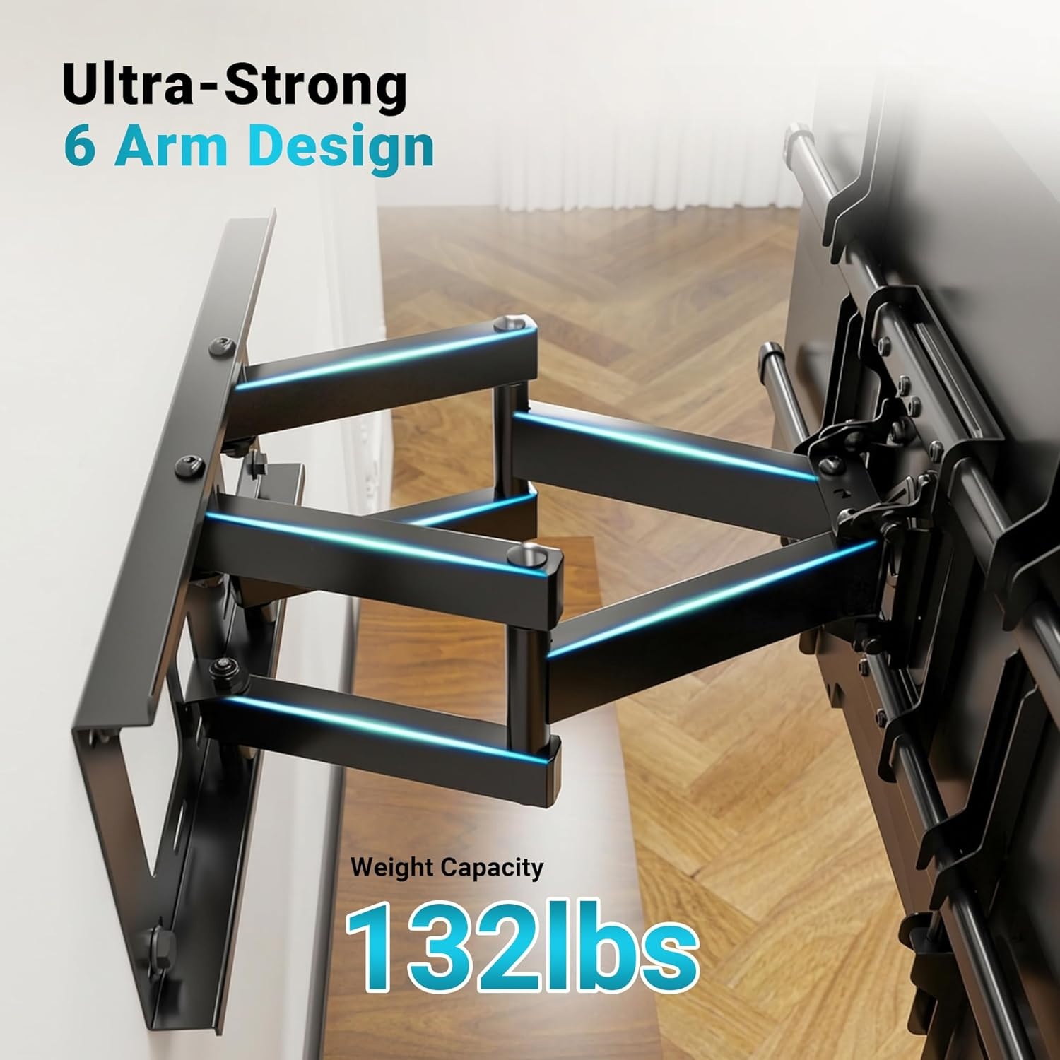 image:imageBONTEC Full Motion TV Wall Mount for 3785 Inch TVs Hold up to 132lbs Max VESA 600x400mm Swivel Tilt Dual Arms Adjustable Viewing Angle Fits 16 Wood Studs Easy Assembly3785 Inch
