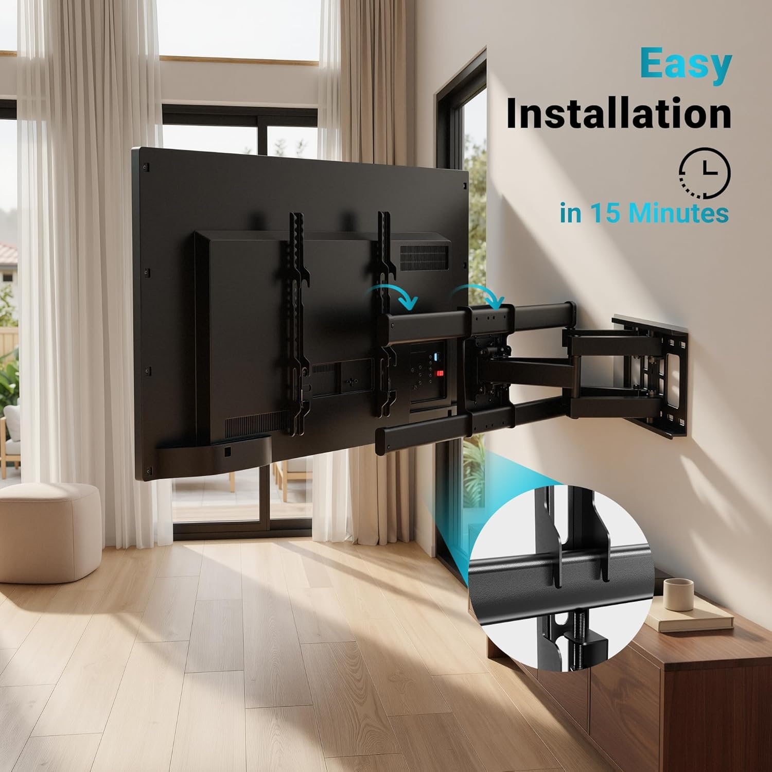 image:imageBONTEC Full Motion TV Wall Mount for 3785 Inch TVs Hold up to 132lbs Max VESA 600x400mm Swivel Tilt Dual Arms Adjustable Viewing Angle Fits 16 Wood Studs Easy Assembly3785 Inch