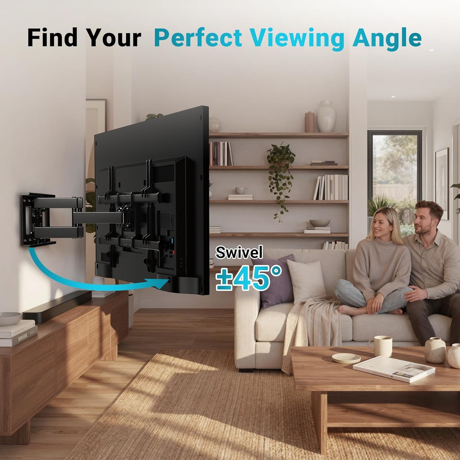 image:imageBONTEC Full Motion TV Wall Mount for 3785 Inch TVs Hold up to 132lbs Max VESA 600x400mm Swivel Tilt Dual Arms Adjustable Viewing Angle Fits 16 Wood Studs Easy Assembly3785 Inch