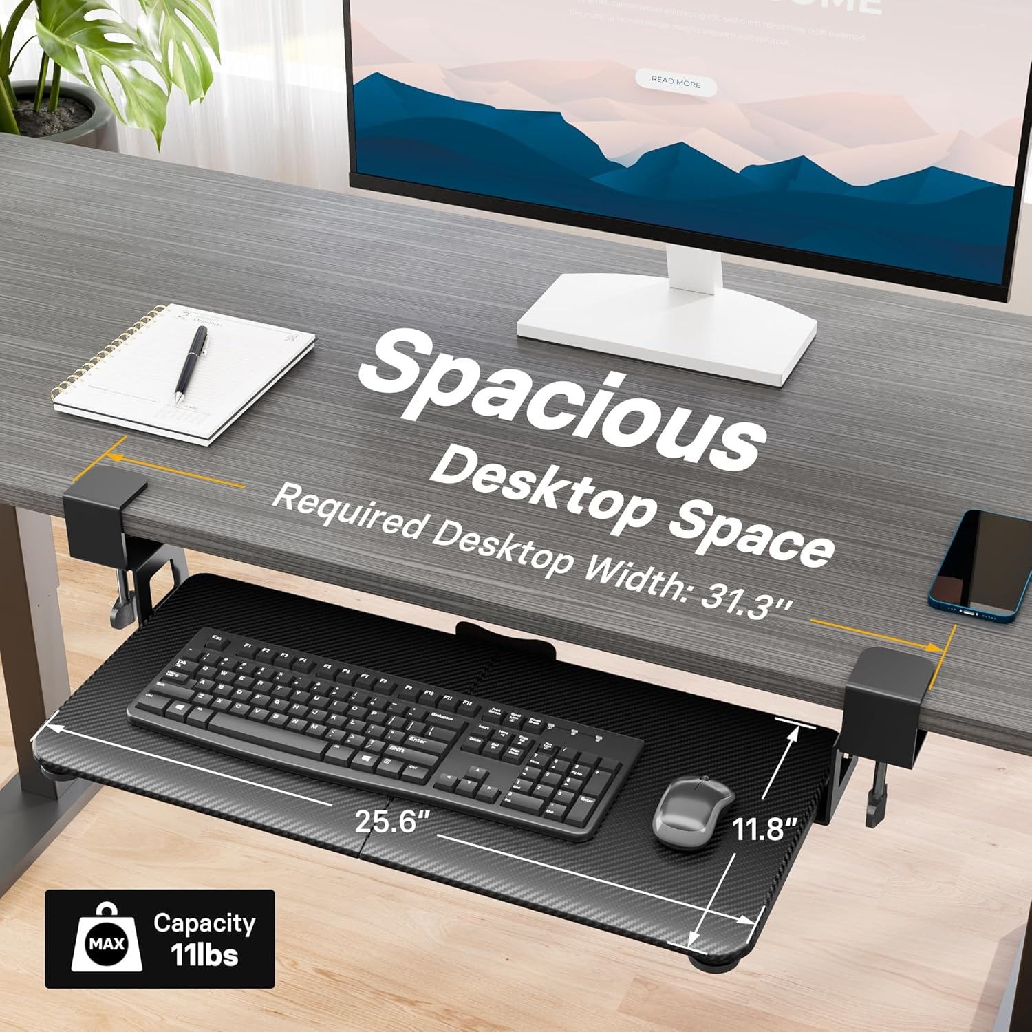 image:imageBONTEC KMT01 Under Desk Keyboard Tray PullOut Keyboard amp Mouse Platform with CClamp 256 x 118 in SpaceSaving Ergonomic SlideOut Drawer BlackBlack Carbon Fiber