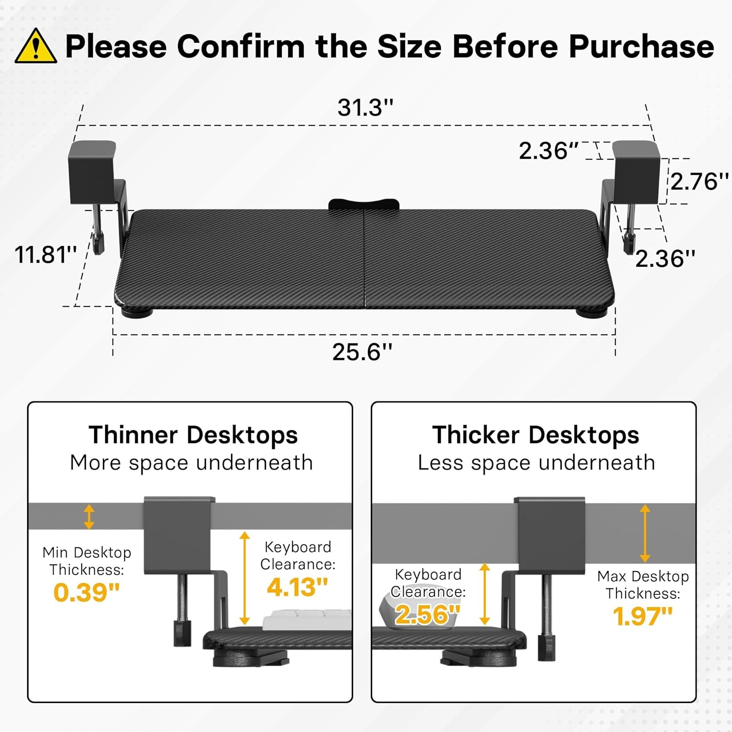 image:imageBONTEC KMT01 Under Desk Keyboard Tray PullOut Keyboard amp Mouse Platform with CClamp 256 x 118 in SpaceSaving Ergonomic SlideOut Drawer BlackBlack Carbon Fiber