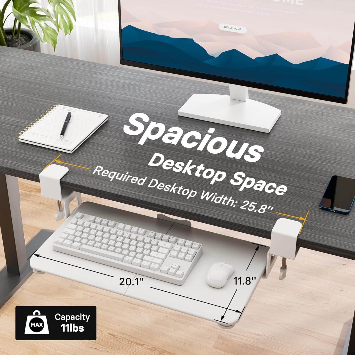 image:imageBONTEC KMT01 Under Desk Keyboard Tray PullOut Keyboard amp Mouse Platform with CClamp 256 x 118 in SpaceSaving Ergonomic SlideOut Drawer BlackWhite