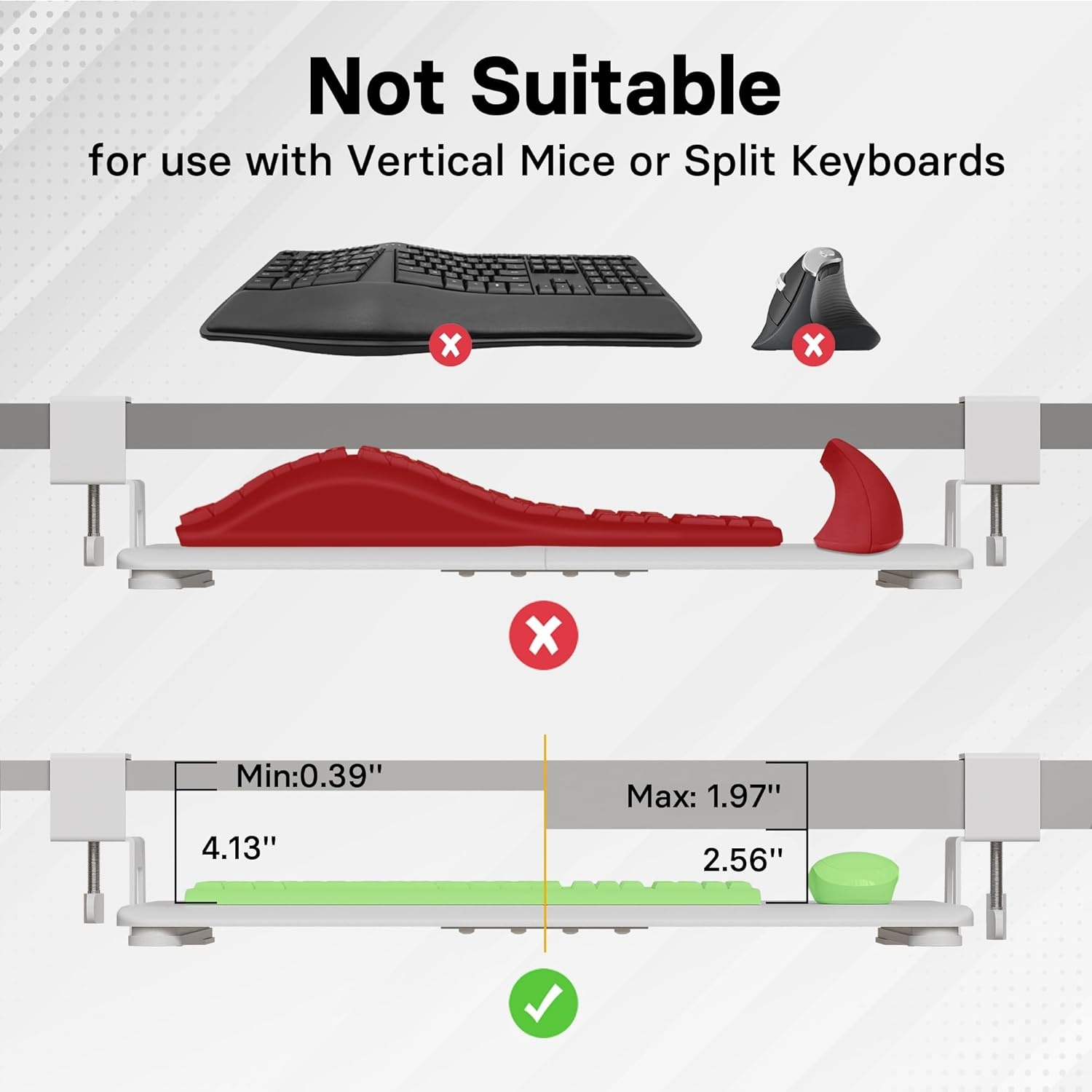 image:imageBONTEC KMT01 Under Desk Keyboard Tray PullOut Keyboard amp Mouse Platform with CClamp 256 x 118 in SpaceSaving Ergonomic SlideOut Drawer BlackWhite