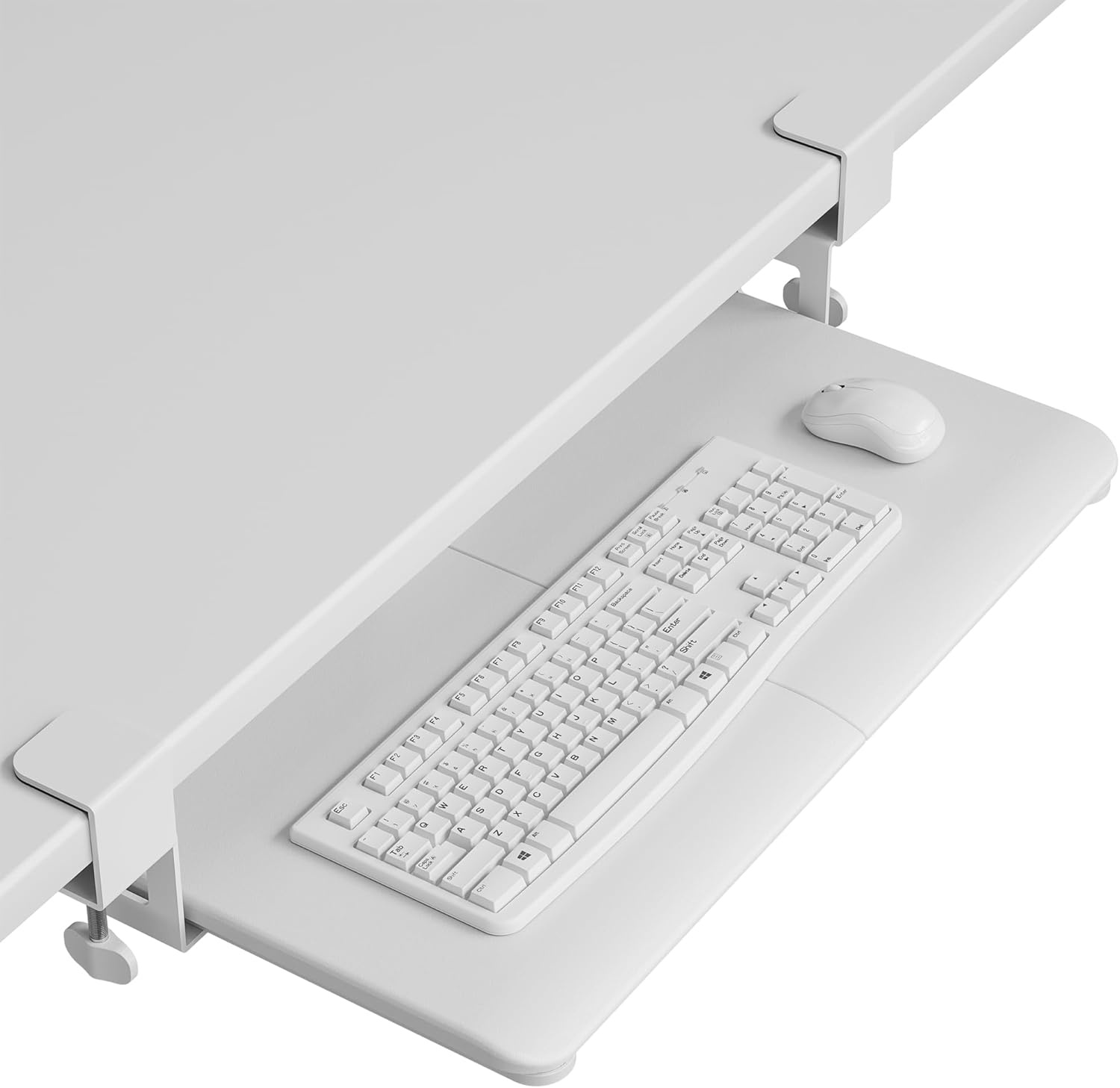 image:imageBONTEC KMT01 Under Desk Keyboard Tray PullOut Keyboard amp Mouse Platform with CClamp 256 x 118 in SpaceSaving Ergonomic SlideOut Drawer BlackWhite