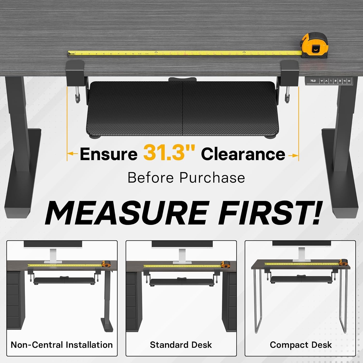 image:imageBONTEC KMT01PJ Under Desk Keyboard Tray PullOut Keyboard amp Mouse Platform with CClamp 20 x 118 in SpaceSaving Ergonomic SlideOut Drawer BlackBlack Carbon Fiber