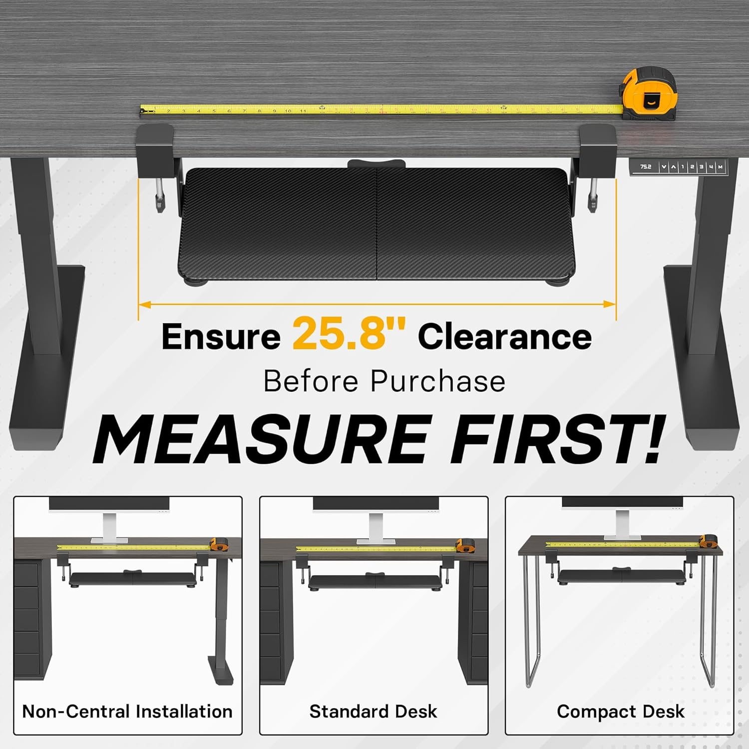 image:imageBONTEC KMT01PJ Under Desk Keyboard Tray PullOut Keyboard amp Mouse Platform with CClamp 20 x 118 in SpaceSaving Ergonomic SlideOut Drawer BlackBlack Carbon Fiber