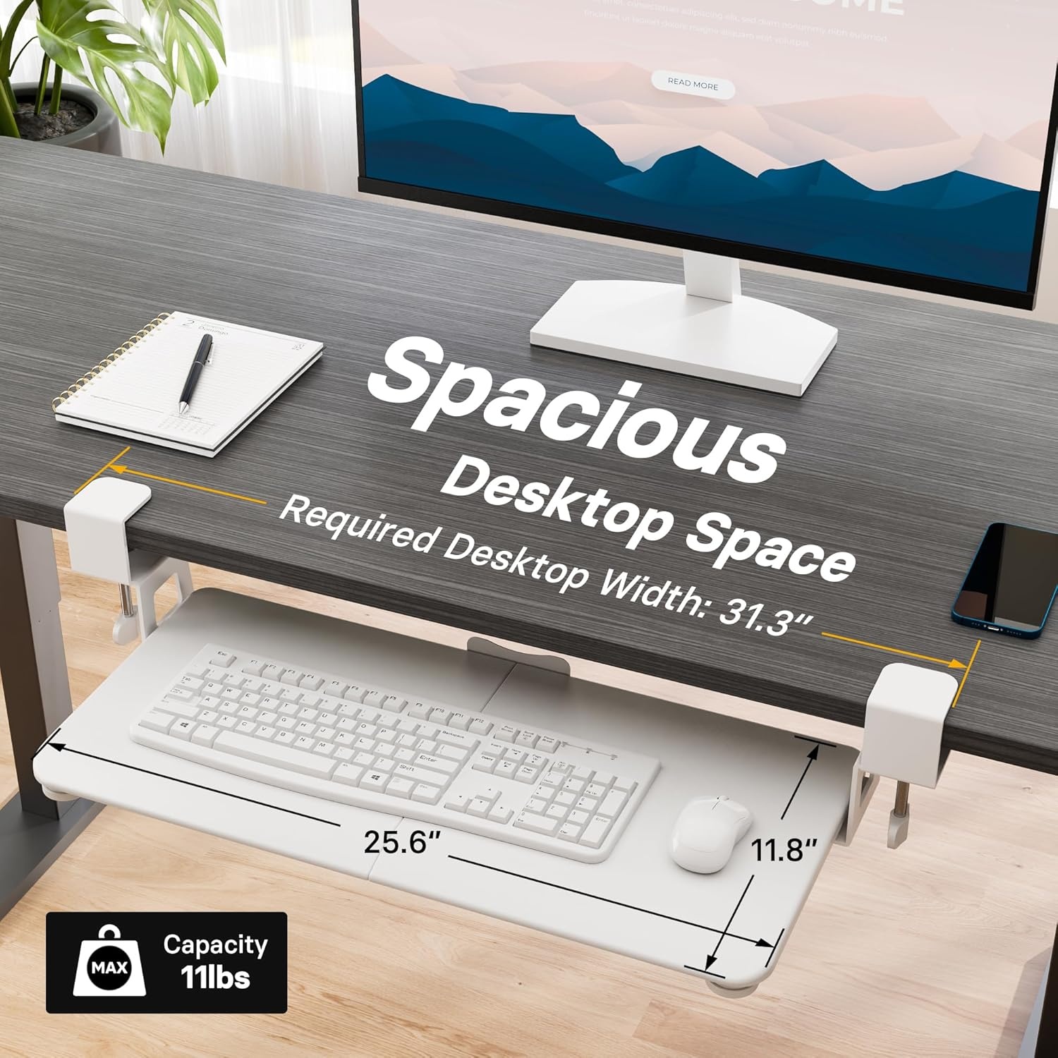image:imageBONTEC KMT01PJ Under Desk Keyboard Tray PullOut Keyboard amp Mouse Platform with CClamp 20 x 118 in SpaceSaving Ergonomic SlideOut Drawer BlackWhite