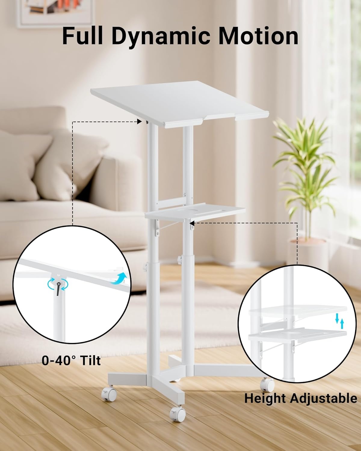image:imageBONTEC Lecterns amp Podiums Portable Mobile Standing Laptop Desk Height Adjustable Sit Stand Home Office Classroom Pulpit Stand Up Desk Workstation Rolling Table Laptop Cart with Storage Tray WhiteWhite