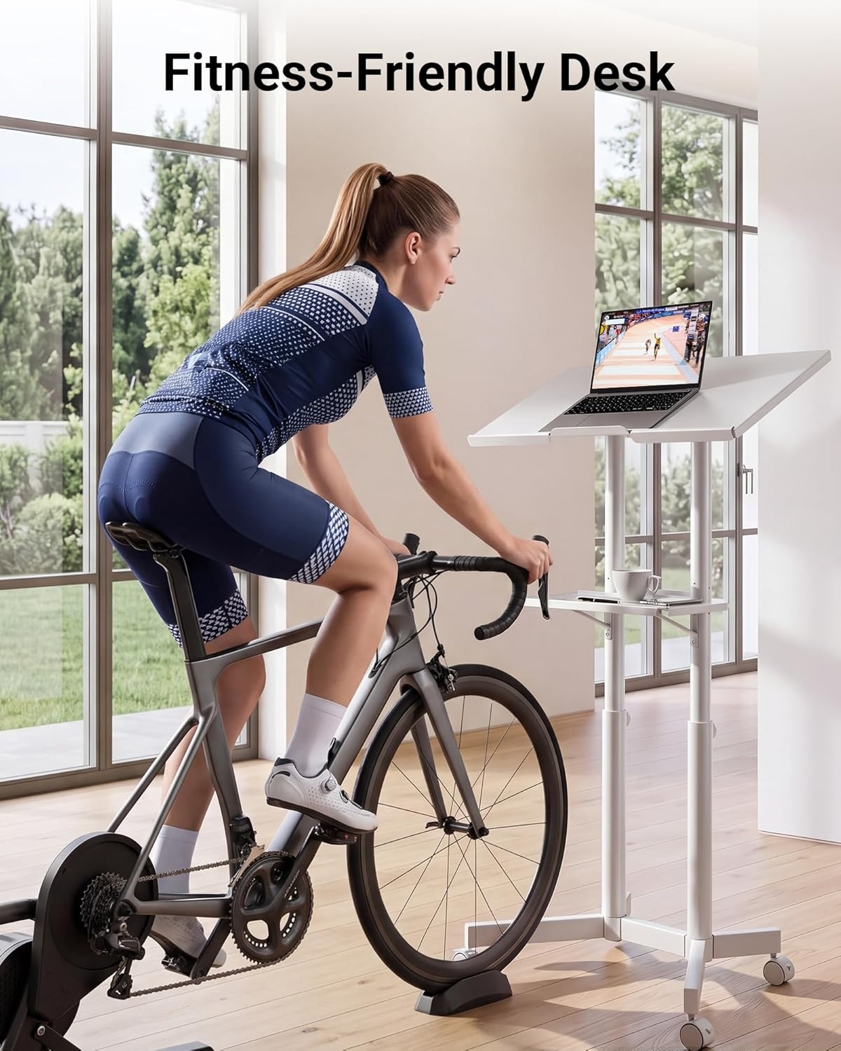 image:imageBONTEC Lecterns amp Podiums Portable Mobile Standing Laptop Desk Height Adjustable Sit Stand Home Office Classroom Pulpit Stand Up Desk Workstation Rolling Table Laptop Cart with Storage Tray WhiteWhite
