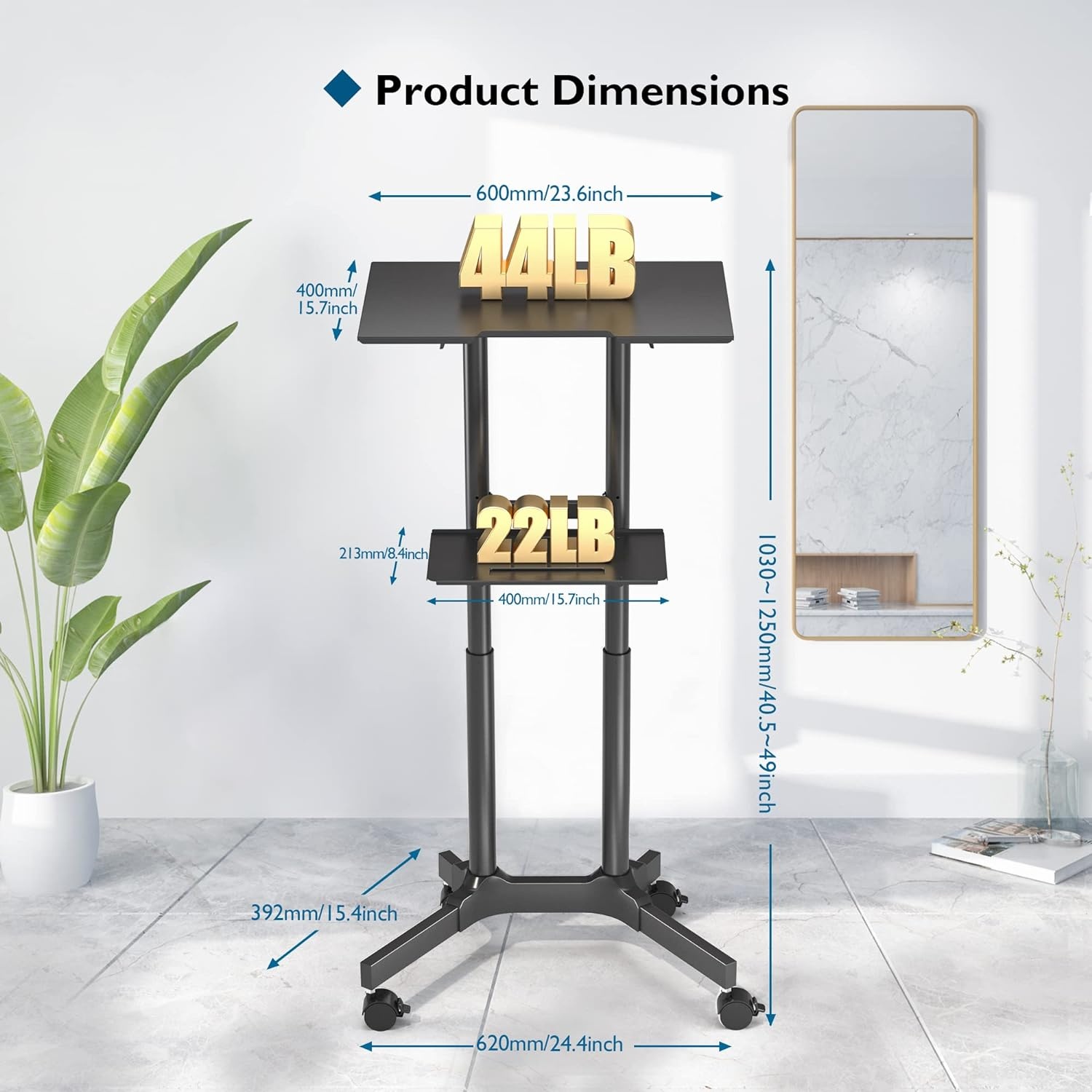 image:imageBONTEC Lecterns amp Podiums Portable Mobile Standing Laptop Desk Height Adjustable Sit Stand Home Office Classroom Pulpit Stand Up Desk Workstation Rolling Table Laptop Cart with Storage Tray WhiteBlack