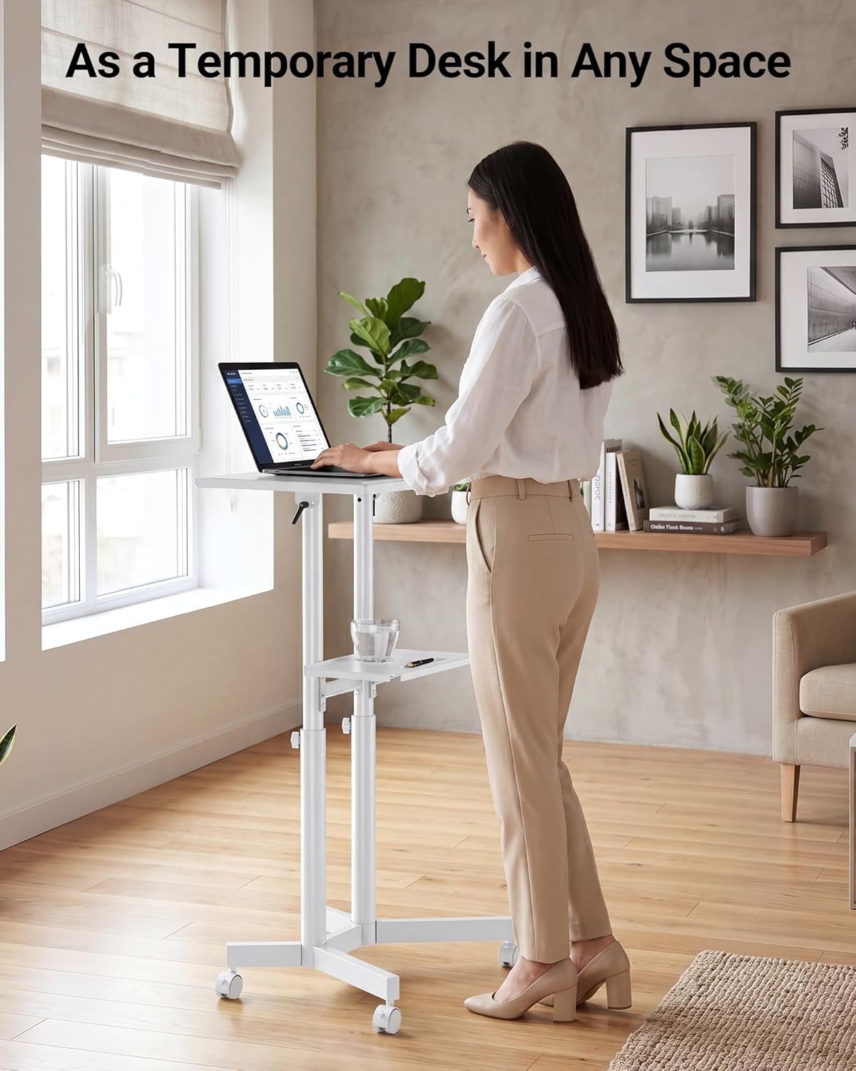 image:imageBONTEC Lecterns amp Podiums Portable Mobile Standing Laptop Desk Height Adjustable Sit Stand Home Office Classroom Pulpit Stand Up Desk Workstation Rolling Table Laptop Cart with Storage Tray WhiteWhite