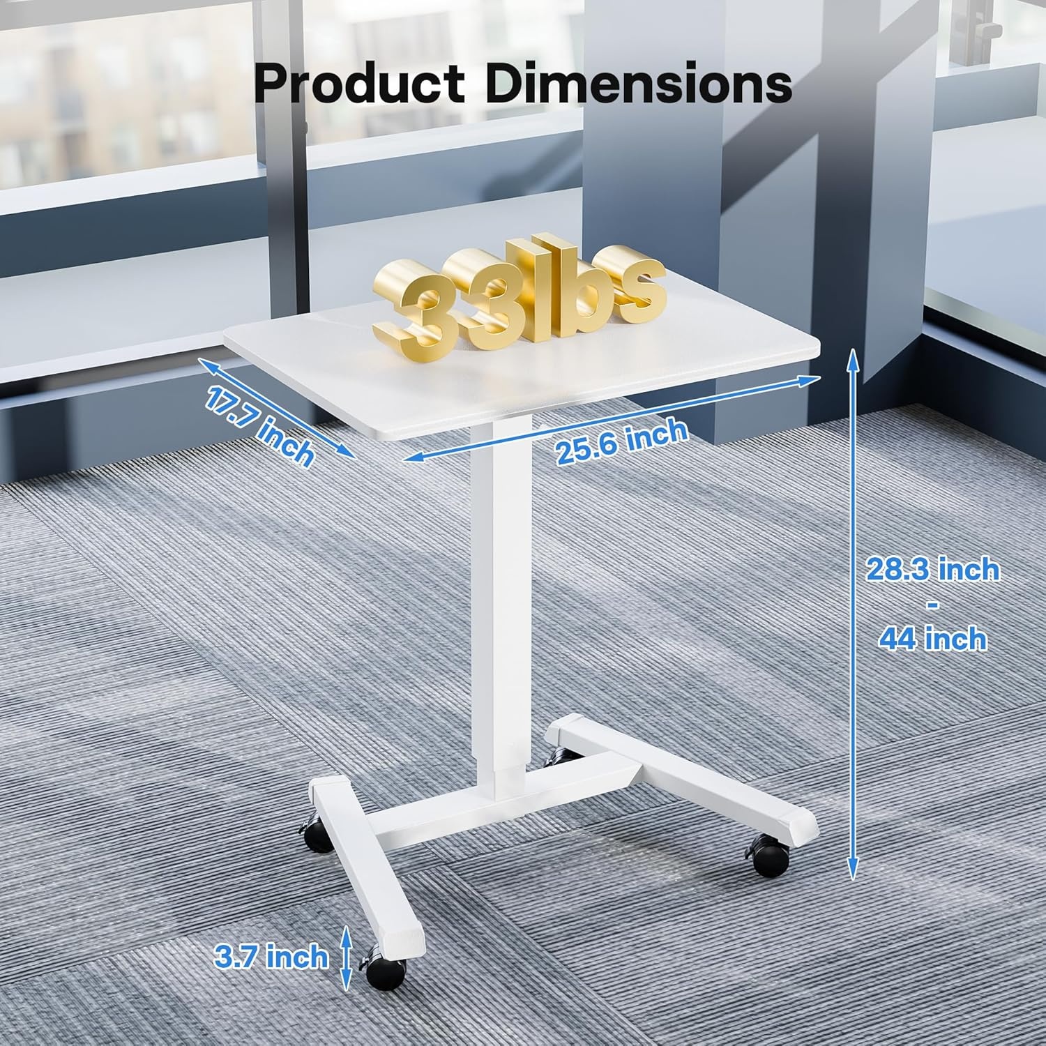 image:imageBONTEC Mobile Standing Desk Adjustable Height Rolling Laptop Cart with Hook Portable Workstation with Pneumatic Lift Ergonomic Table with Wheels Compact Home Office Desk Black 256 x 177White