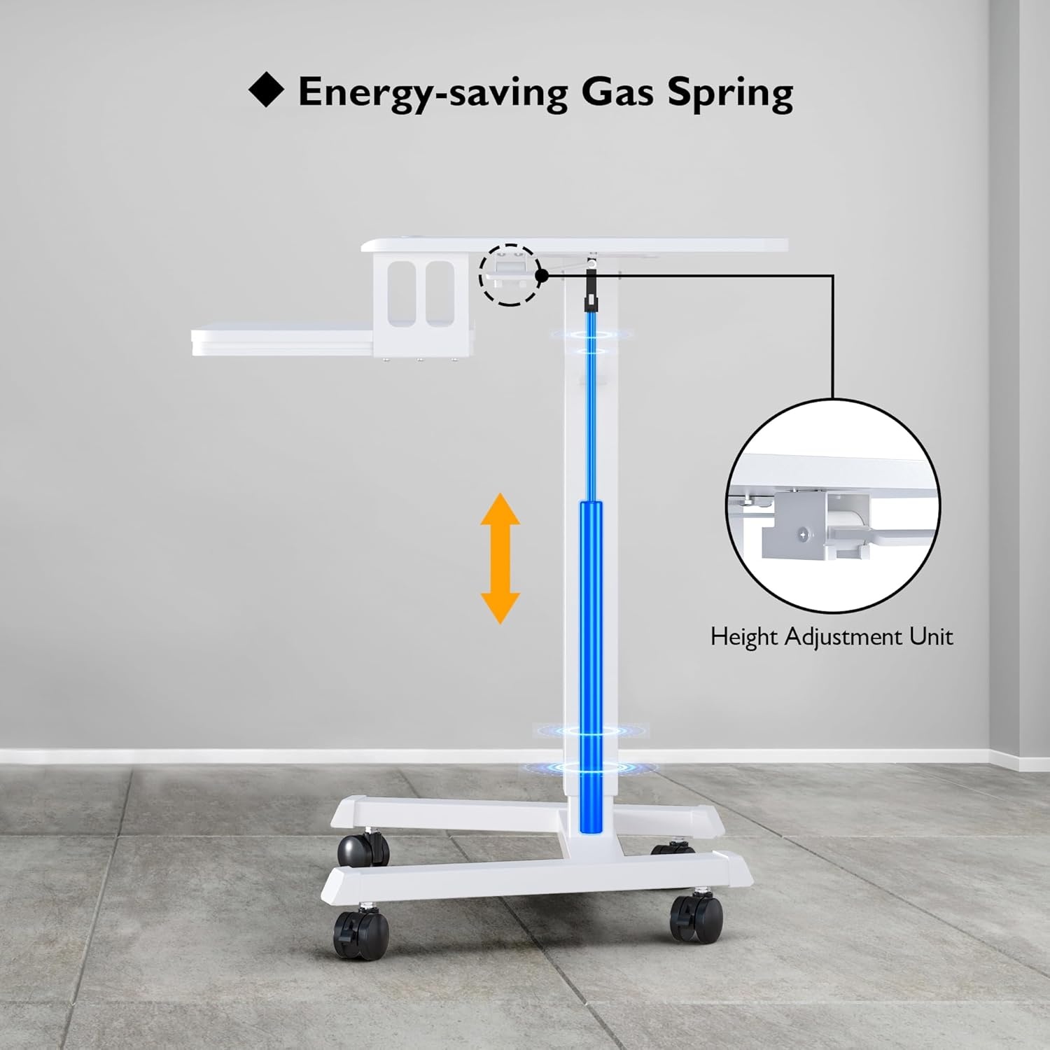 image:imageBONTEC Mobile Standing Desk with Keyboard Tray Mobile Podium Rolling Laptop Sit Stand Desk on Wheels Adjustable Height Desk Up to 33lbs Portable Computer Workstation Cart for Living Room OfficeWhite