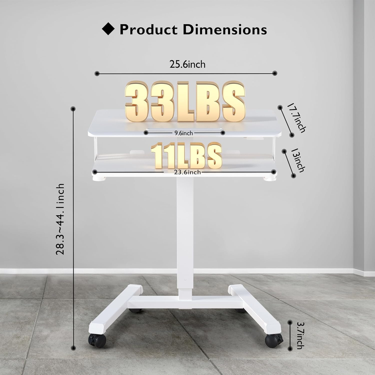 image:imageBONTEC Mobile Standing Desk with Keyboard Tray Mobile Podium Rolling Laptop Sit Stand Desk on Wheels Adjustable Height Desk Up to 33lbs Portable Computer Workstation Cart for Living Room OfficeWhite